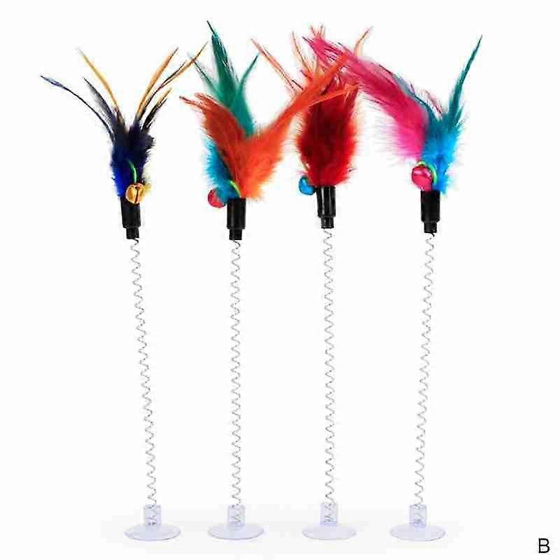 Spring Feather 32cm(B)$Cat Toy Colorful Suction Cup with Bell Spring Mouse Cat Spring Feather