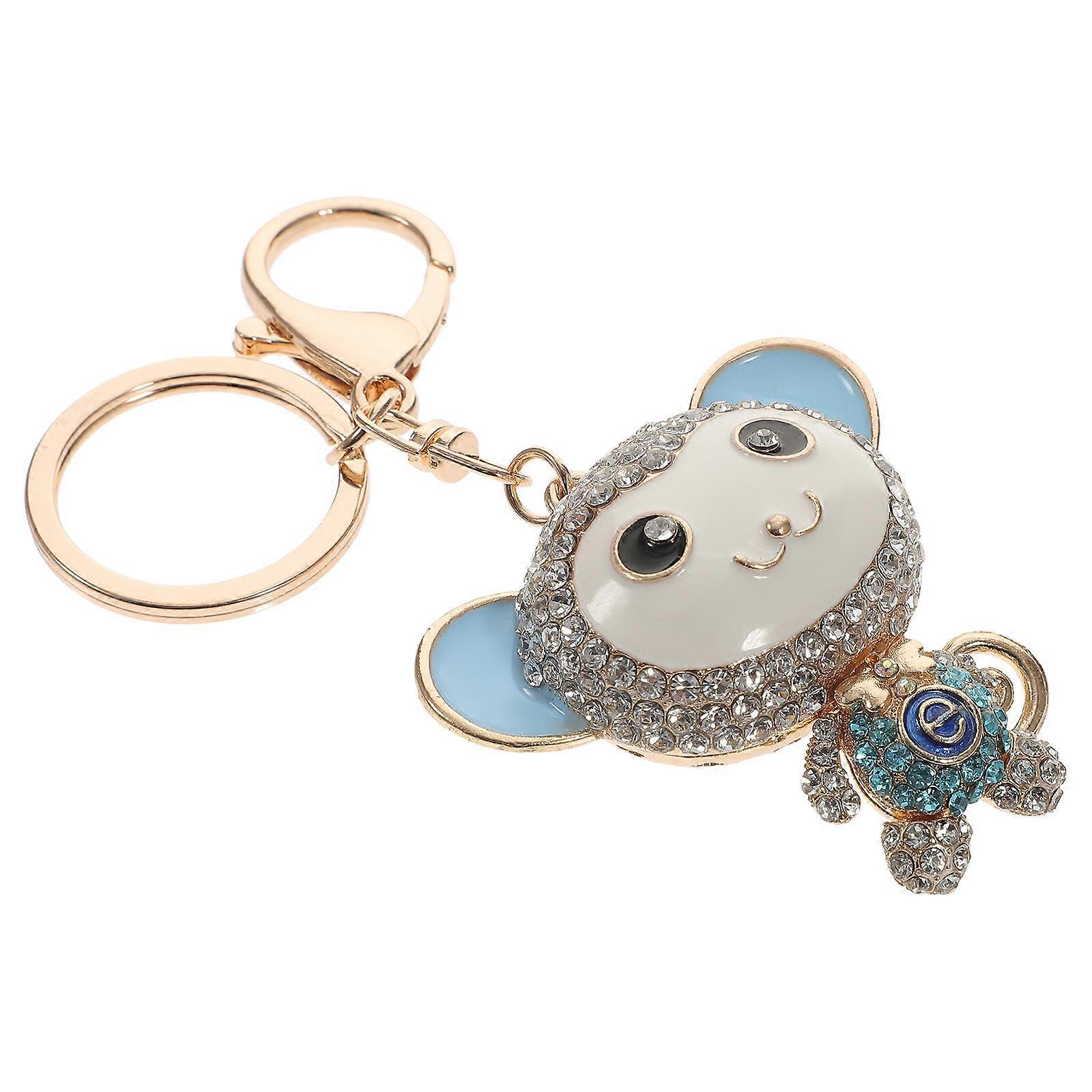 Blue Alloy Rhinestone Monkey Keychain Pendant Hanging Ornament Cartoon Decor for Bags Keys DIY Crafts Unique Decoration