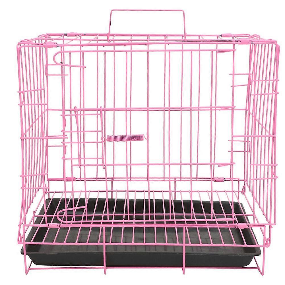 Portable Pet Carrier Foldable Metal Wire Cage With Pan For Cats And Rabbits Small Pink Dog Crate Puppy Kennel Wire Dog Crate