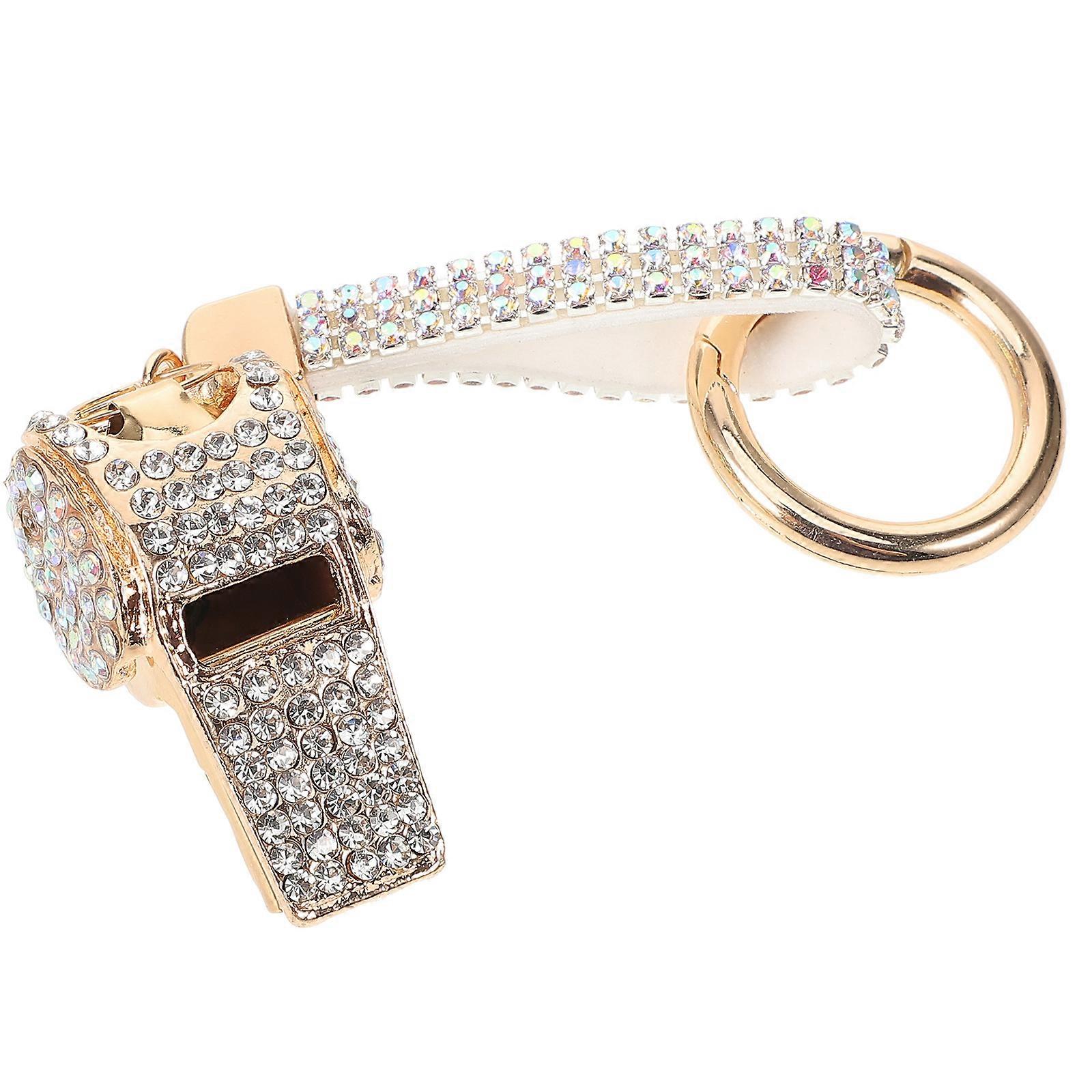 Rhinestone Whistle Keychain Lightweight Multi Purpose Pendant Charm with Sparkling Bling Design