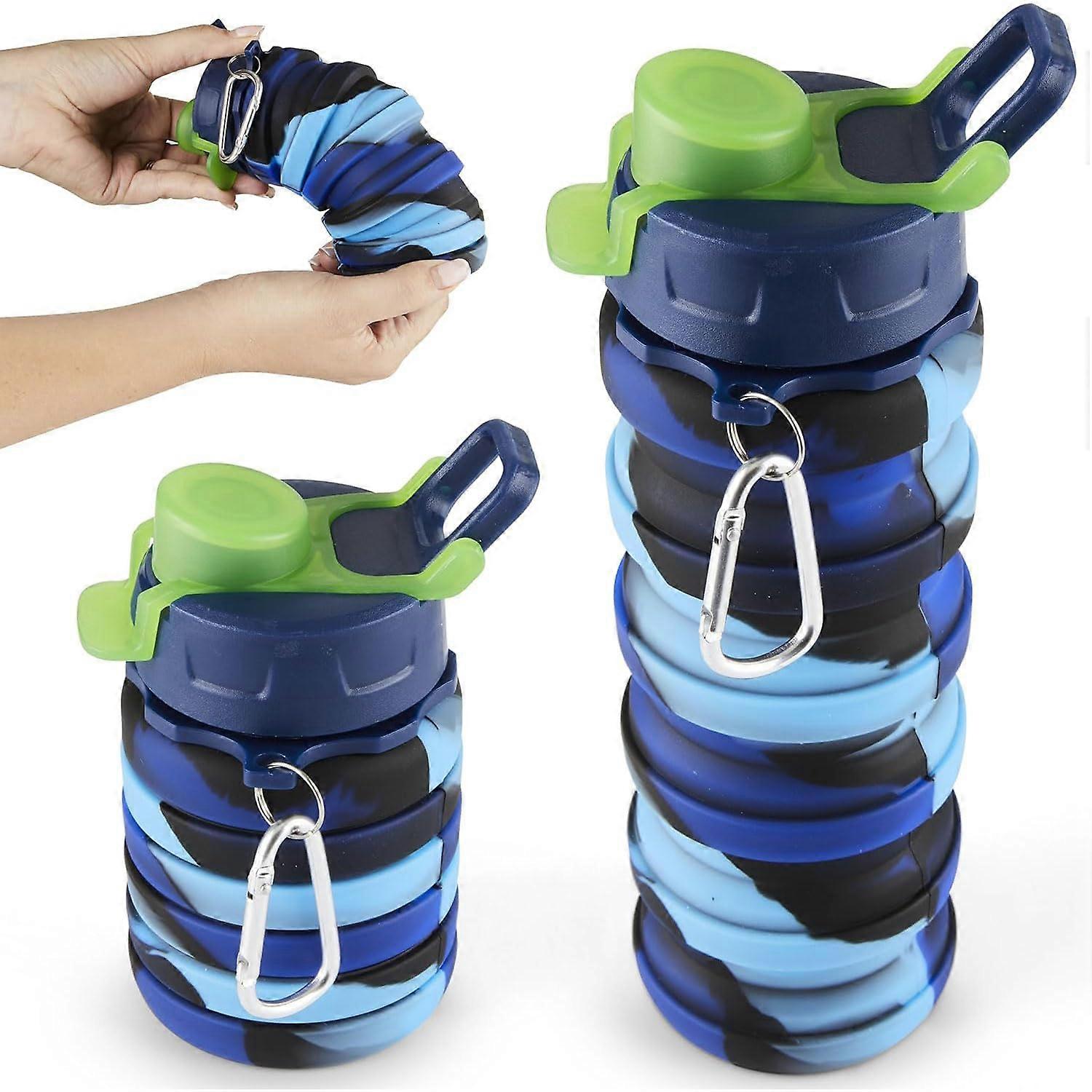 Foldable Water Bottle 500 ml, Reusable Blue Drinking Bottle for Festivals, Hiking, Travel, Adventure