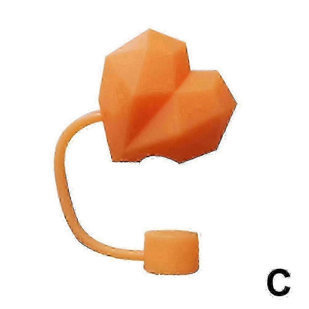 10mmストロー用3Dハートシリコンストローカバー-防塵、オレンジ