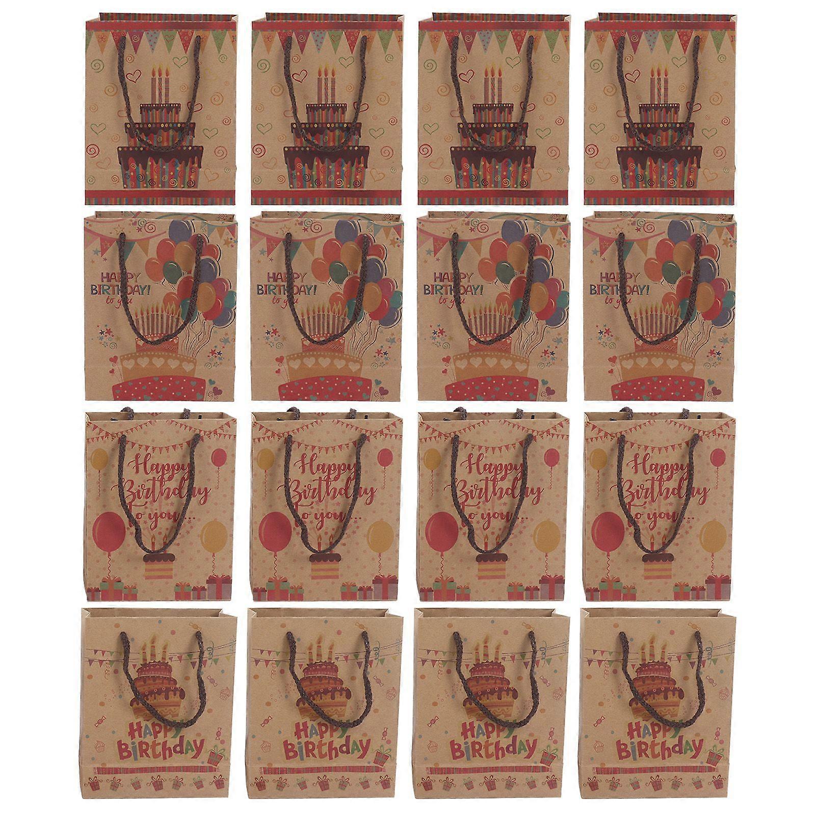 2025 Latest Model  16 Pcs Kraft Paper Gift Bag 4 Patterns Medium Happy