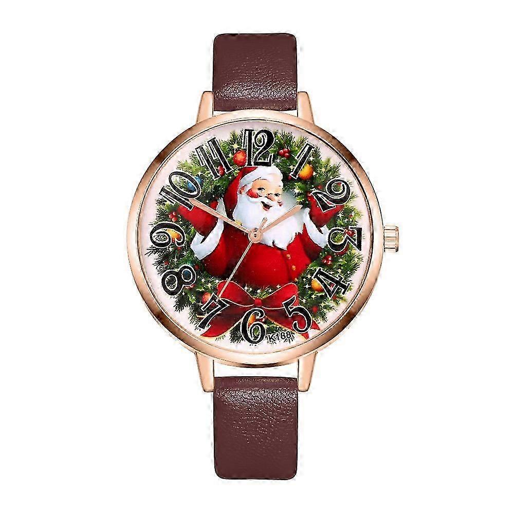 Jultomteklocka Elegant Quartz Armbandsur Vacker Sportklocka Smycken för Kvinna Flicka Dam (Kaffe)