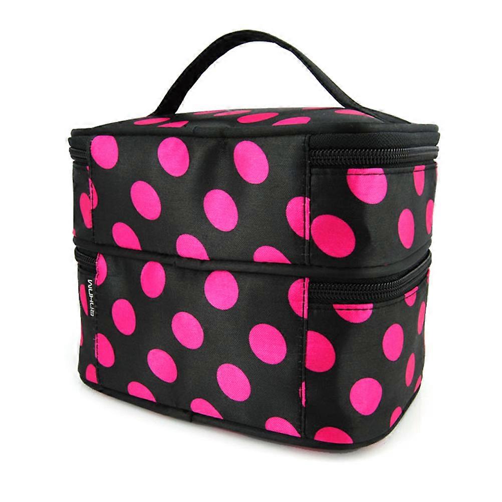 Cosmetics Case Portable Dots Pattern Double Layer Dual Zipper Cosmetic Bag For Purse Black Rosy 20 00X12 00X13 50CM Storage 1Set