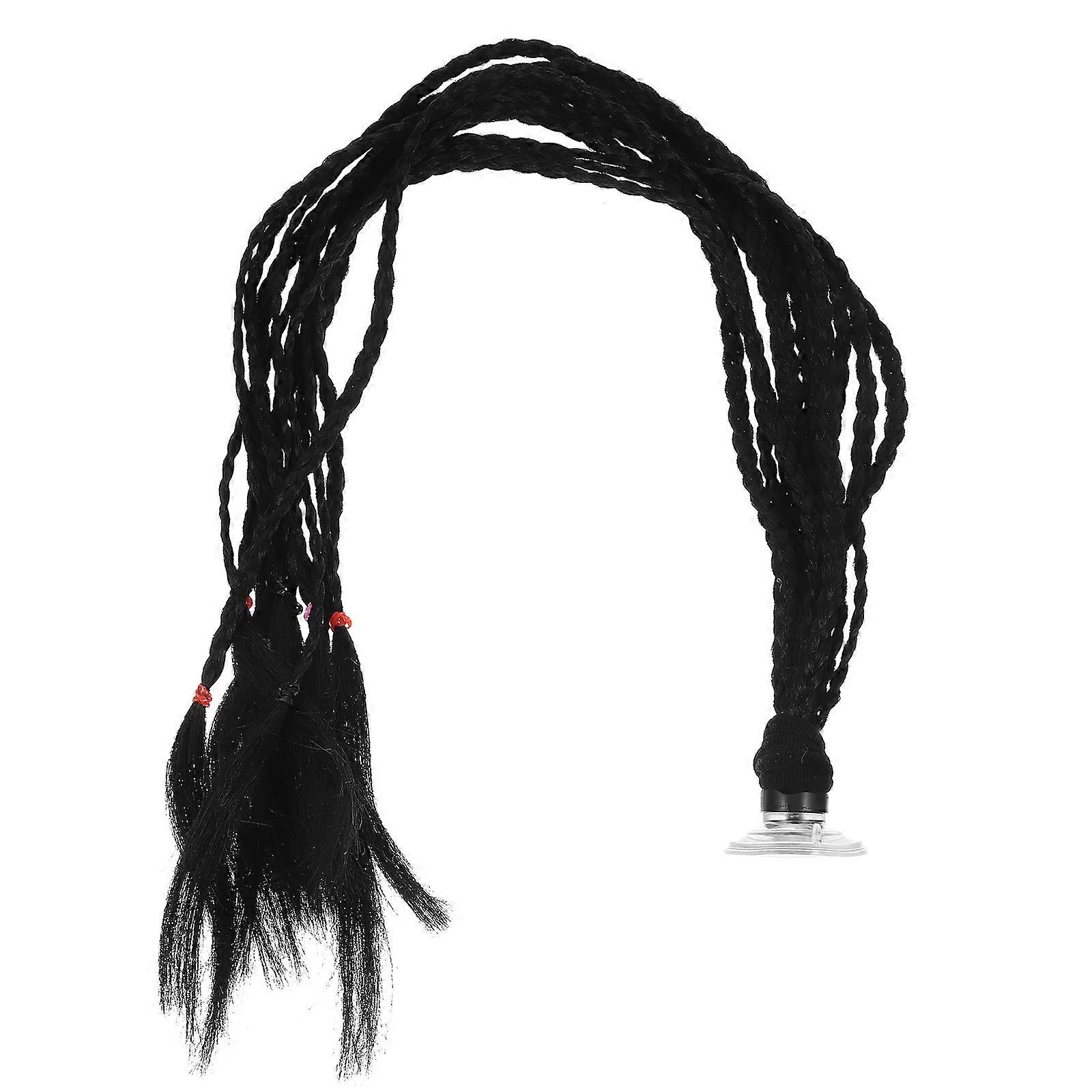 Braided Ponytail Decorative Motorcycle Style Helmet Accessory Replaceable Suction Cup Design Black 1Pcs