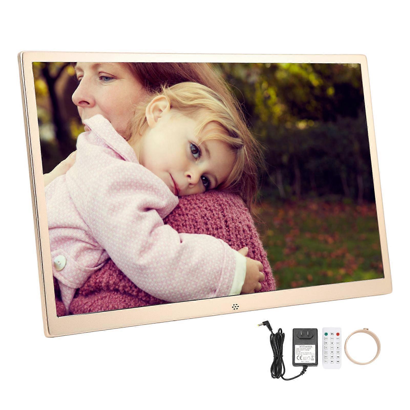 17" Golden Ultra Thin Digital Photo Frame, 1440x900 HD Display, Remote, US Plug