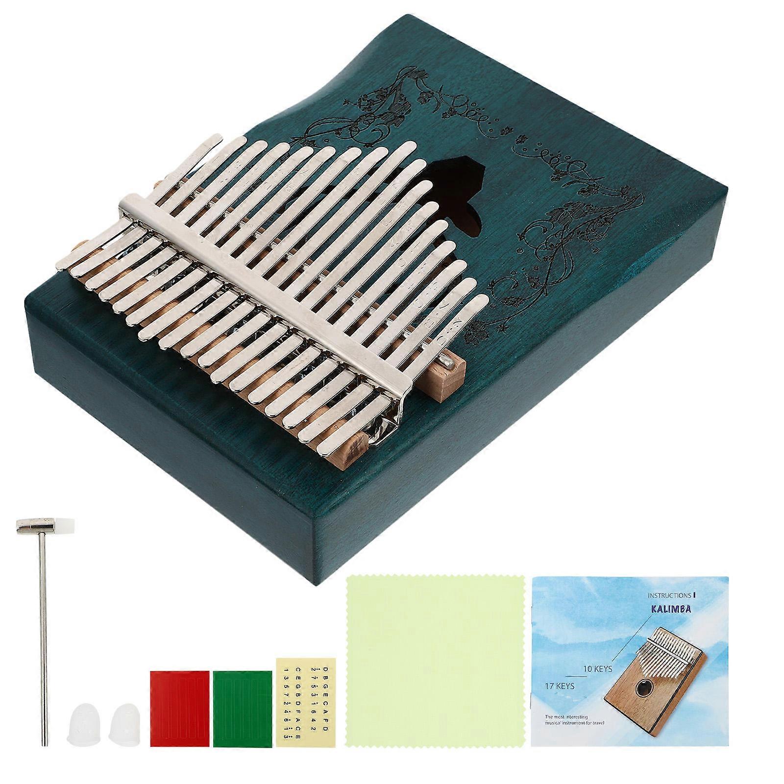 Portable Wooden Thumb Piano for Beginners, Blue Pinewood Kalimba with Antler Sound and Smooth Rounded Edges, Musical Instrument