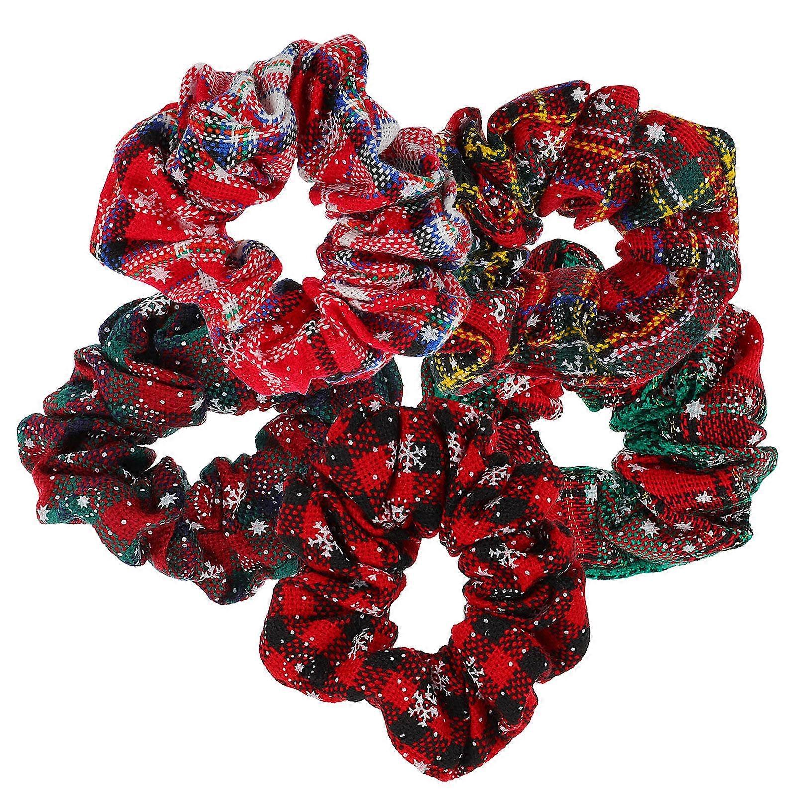 Here's a polished product description based on your input:

 

**5PCS Christmas Hair Scrunchies Festive Snowflake Pattern Elastic Hair Ties