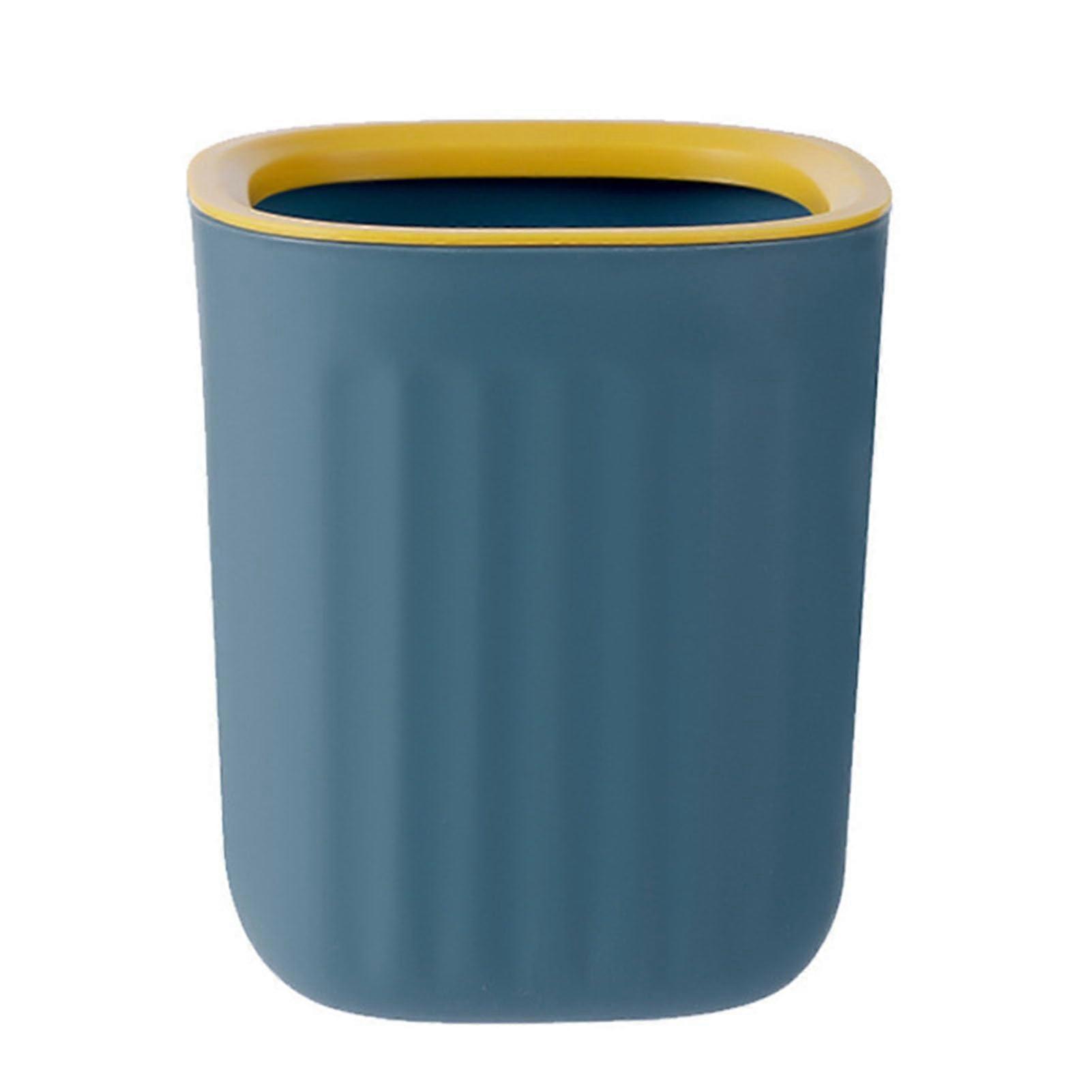 Mini Trash Can Set of 2 with Lid, Small Tabletop Trash Bin, Removable Swing Lid, Plastic for Makeup Desk, Home, Office, Blue Yellow