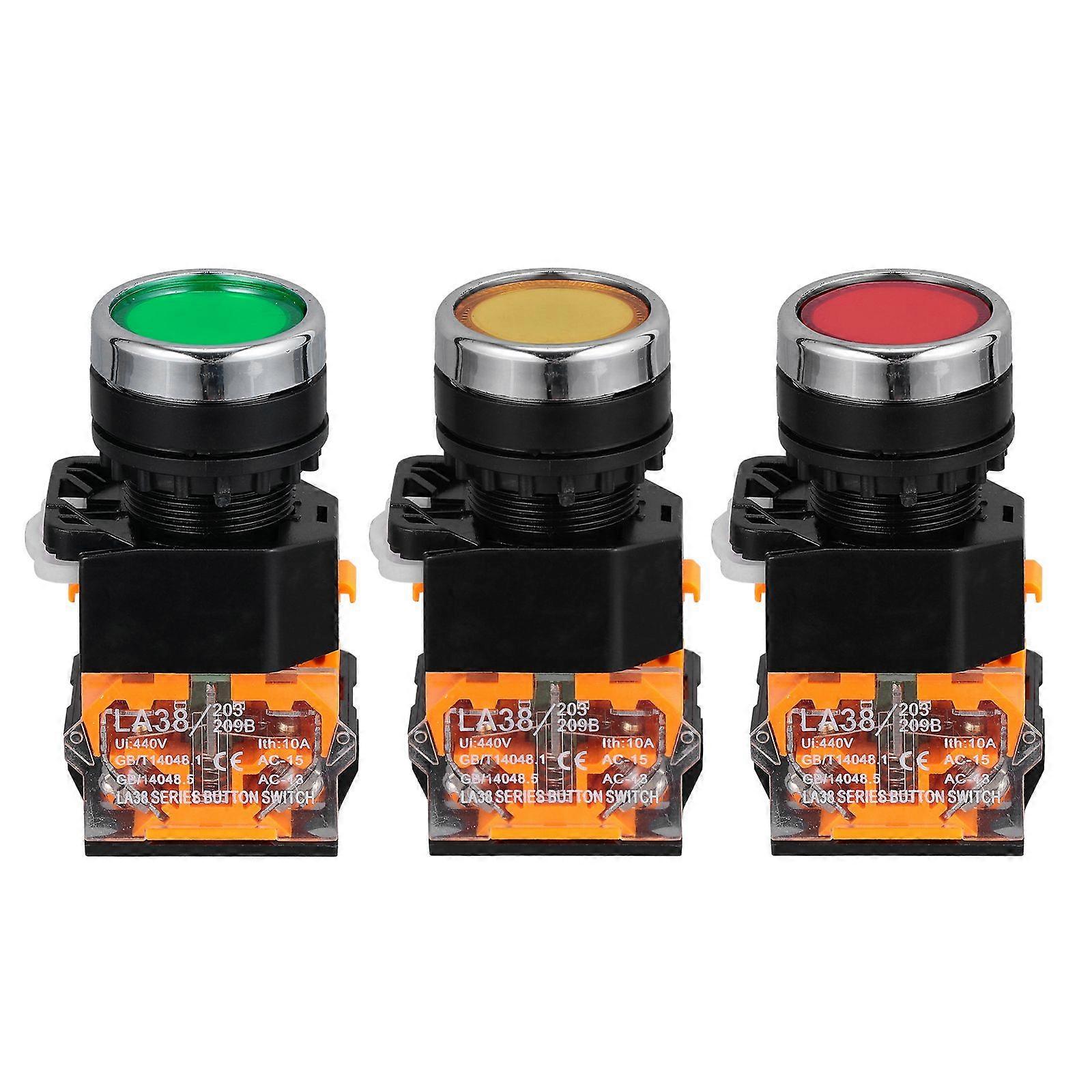 3 Pcs Plastic Momentary Push Button Switch Pushbutton Switches (Self Locking)