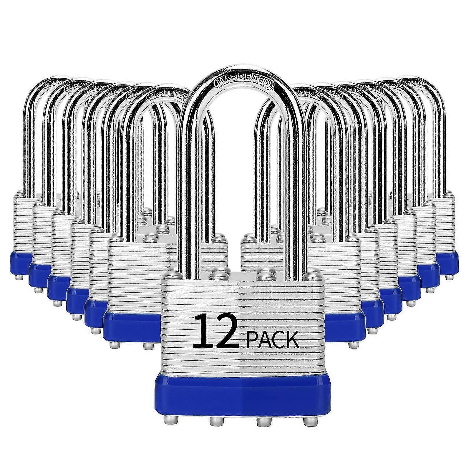 Padlocks Keyed Alike, Pack Of 12, Laminated Steel Keyed Lock (1-9/16', 40mm), Padlocks With Same Key, Long Shackle