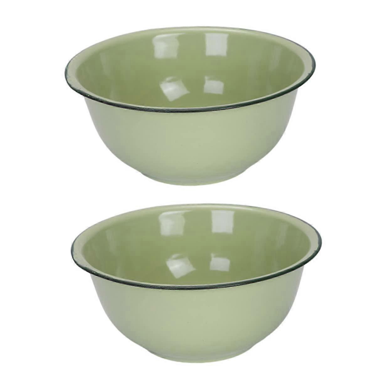 Set of 2 Vintage Enamel Bowls Green 18 cm Kitchen and Serving Bowls Nostalgic Dining Bowls for Salads Soups and Snacks Enamel Food Containers