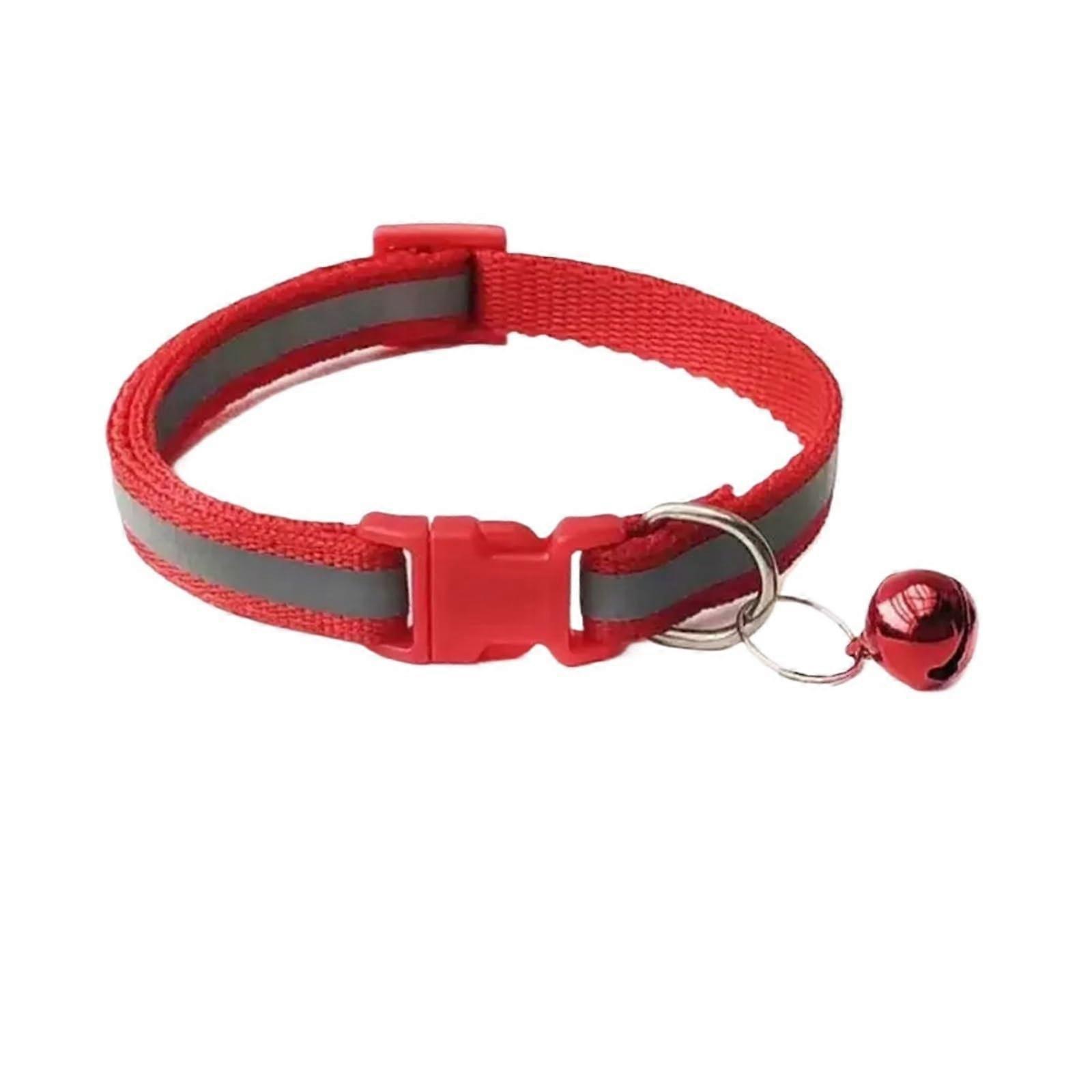 Reflective Breakaway Cat Collar Red 19-32cm Adjustable Elastic Neck Ring with Bell for Pet Safety