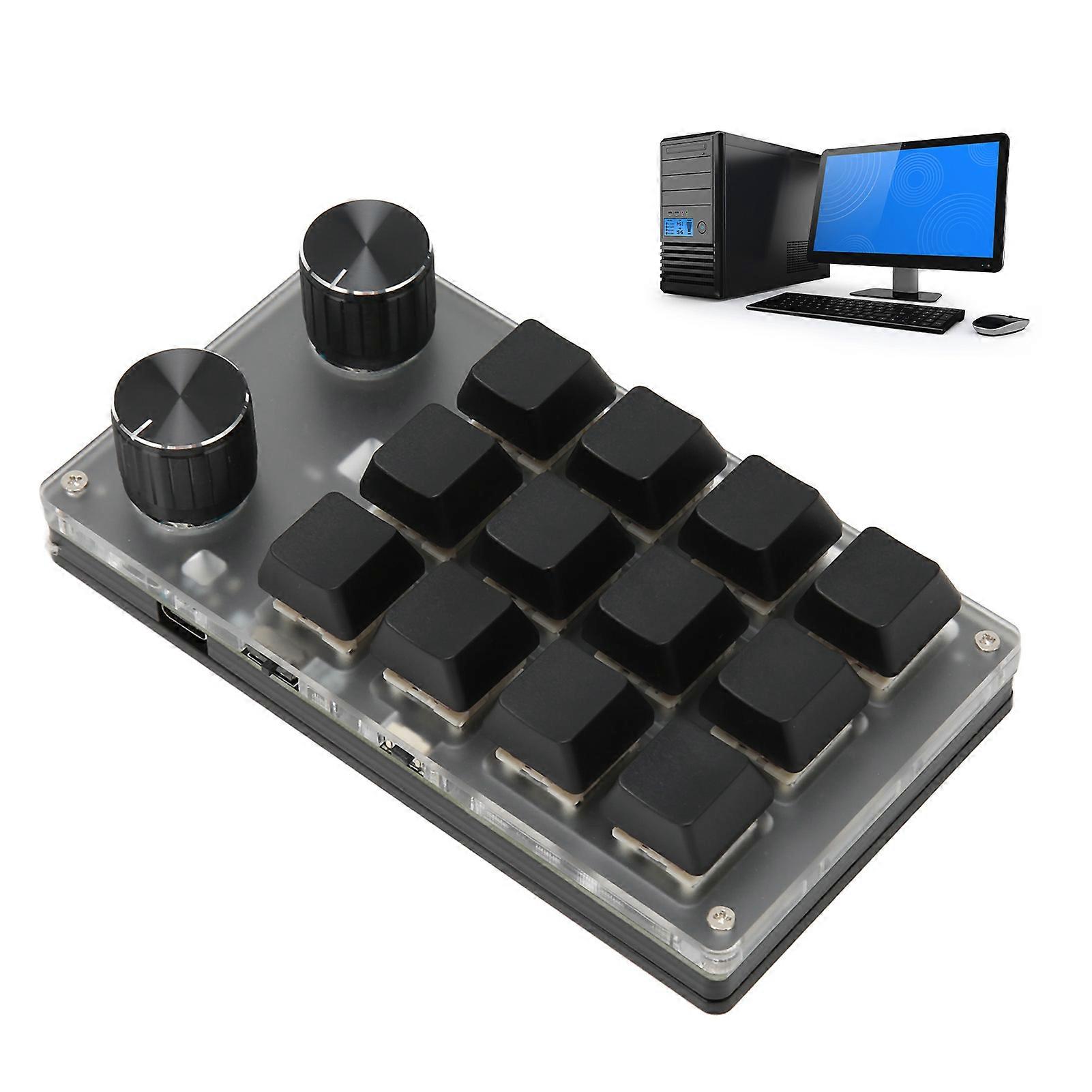 Mini Keypad Knob Design Red Switch Dual Mode Plug and Play Mechanical Programmable Keypad for Gaming Office Media 12 Keys with 2 Knobs