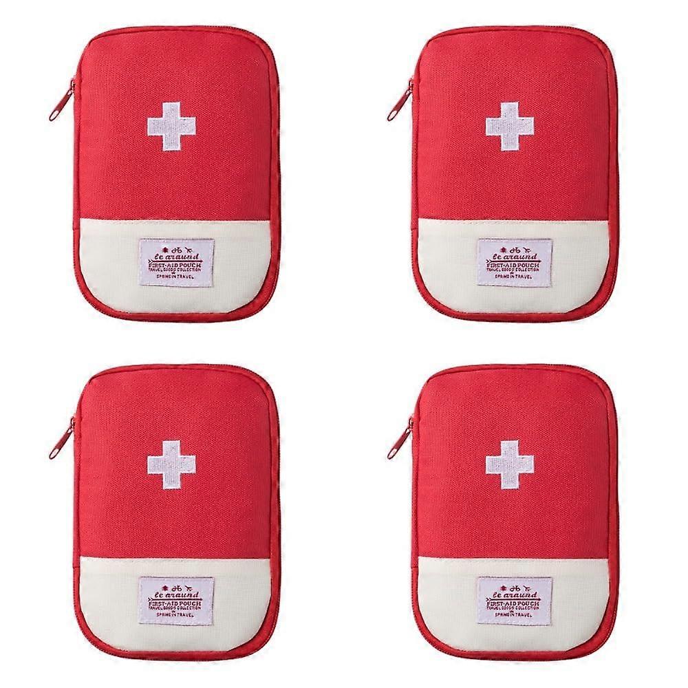 Medicine Bag Pack of 4, Waterproof Small Travel First Aid Kit, Red Portable Storage for Home Office Use