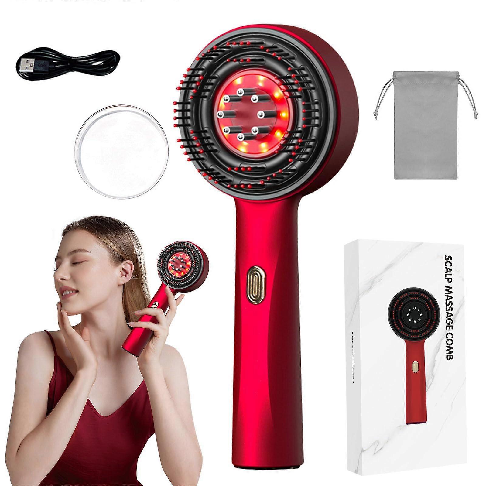 Electric Head Massager with Scalp Massage Brush and Hair Oil Applicator, 3 Modes, 360° Red Light Therapy, Portable Design