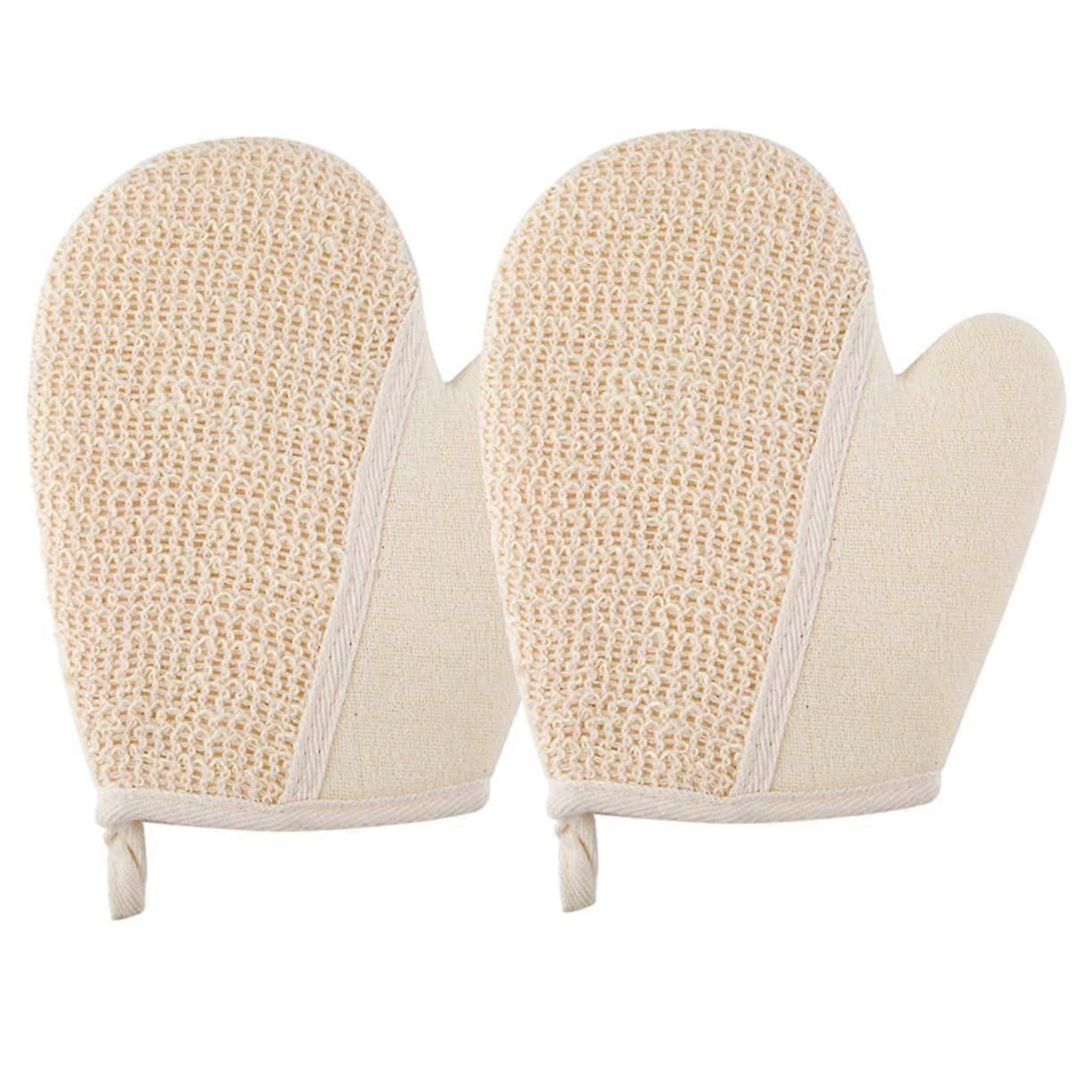Mud Bath Towel Set of 2, Deep Scrubbing Back Scrubber Gloves, Exfoliating Beige Body Washing Mitts