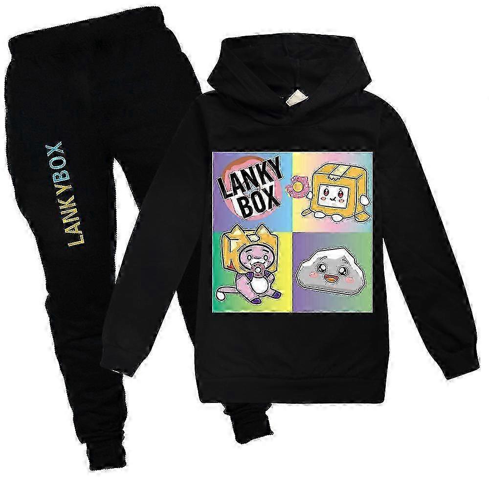 Çocuklar Erkek Kız Lankybox Baskı Kıyafetler Set Uzun Kollu Hoodie + Pantolon Rahat Eşofman -NMAOV NL
