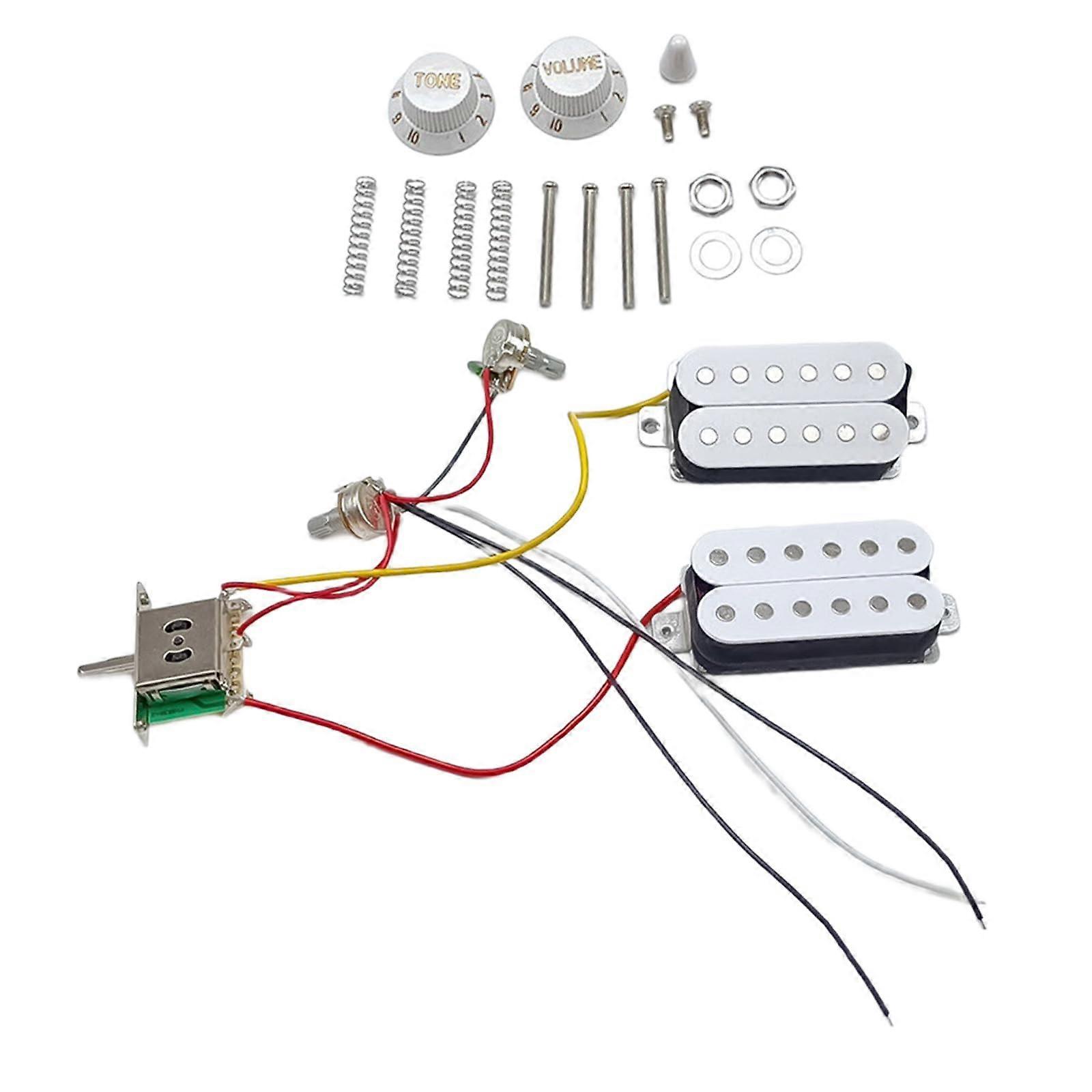 Single Coil Pickups Pre-Wired Harness With 1 Volume 1 Tone 5-Way Switch White Guitar Electronics Replacement Kit
