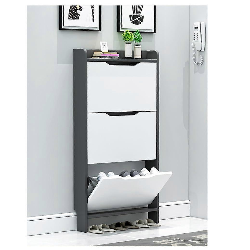 Shoe Cabinet Tipping Bucket, Freestanding Hidden, Slim with 3Flip Drawers, Modern Shoe Rack B80 Offwhite