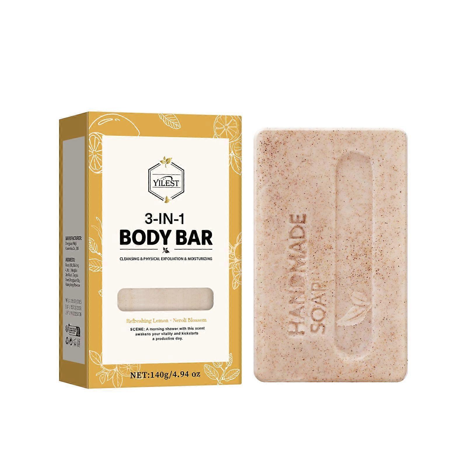 3-in-1 Body Bar - Cleansing, Exfoliating & Moisturizing Handmade Soap Bar, Lemon Bath Soap for Morning Shower, Dark Woods Bath Soap for Evening Relaxa