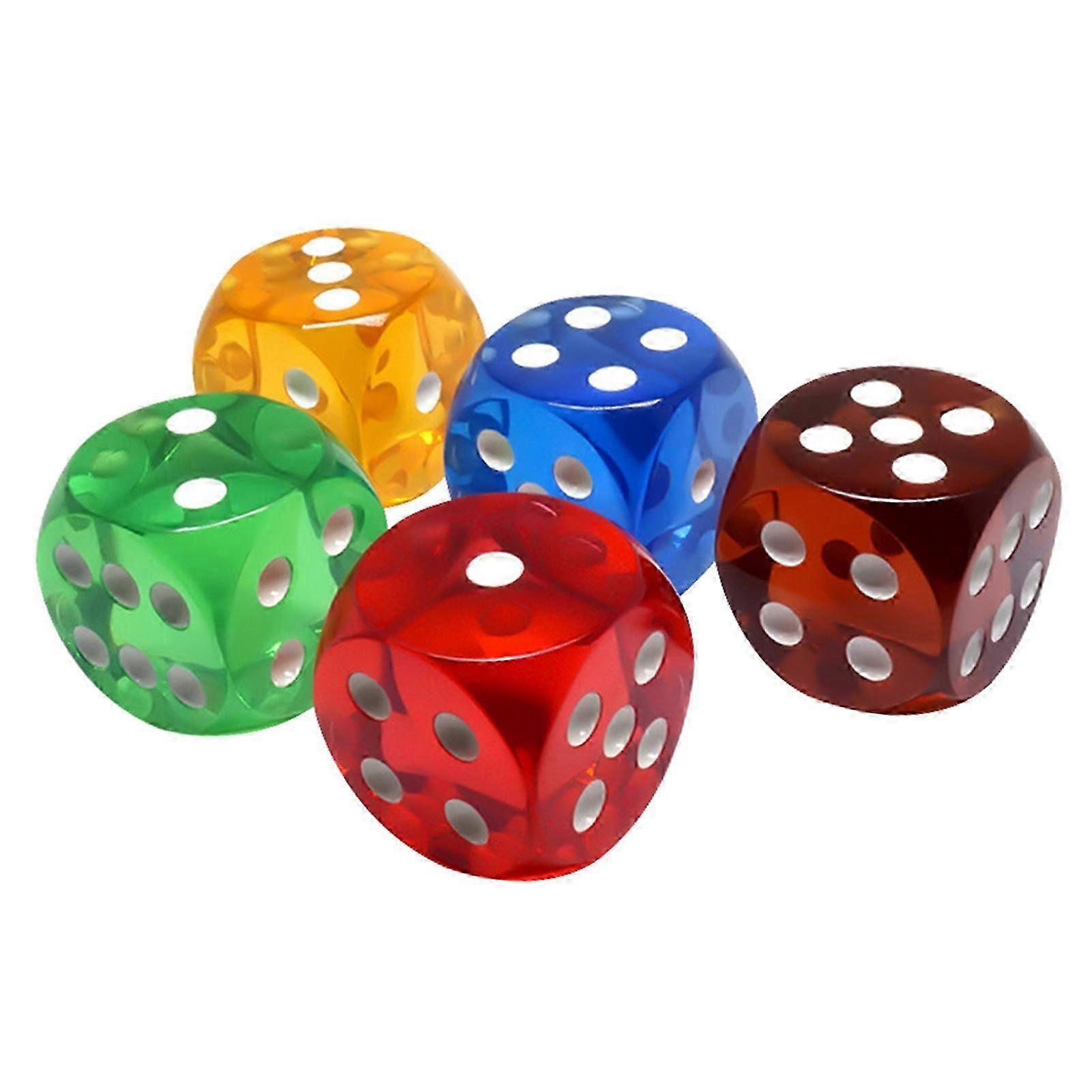 5 Transparent 25mm Board Game Dice with Rounded Corners for Smooth Play