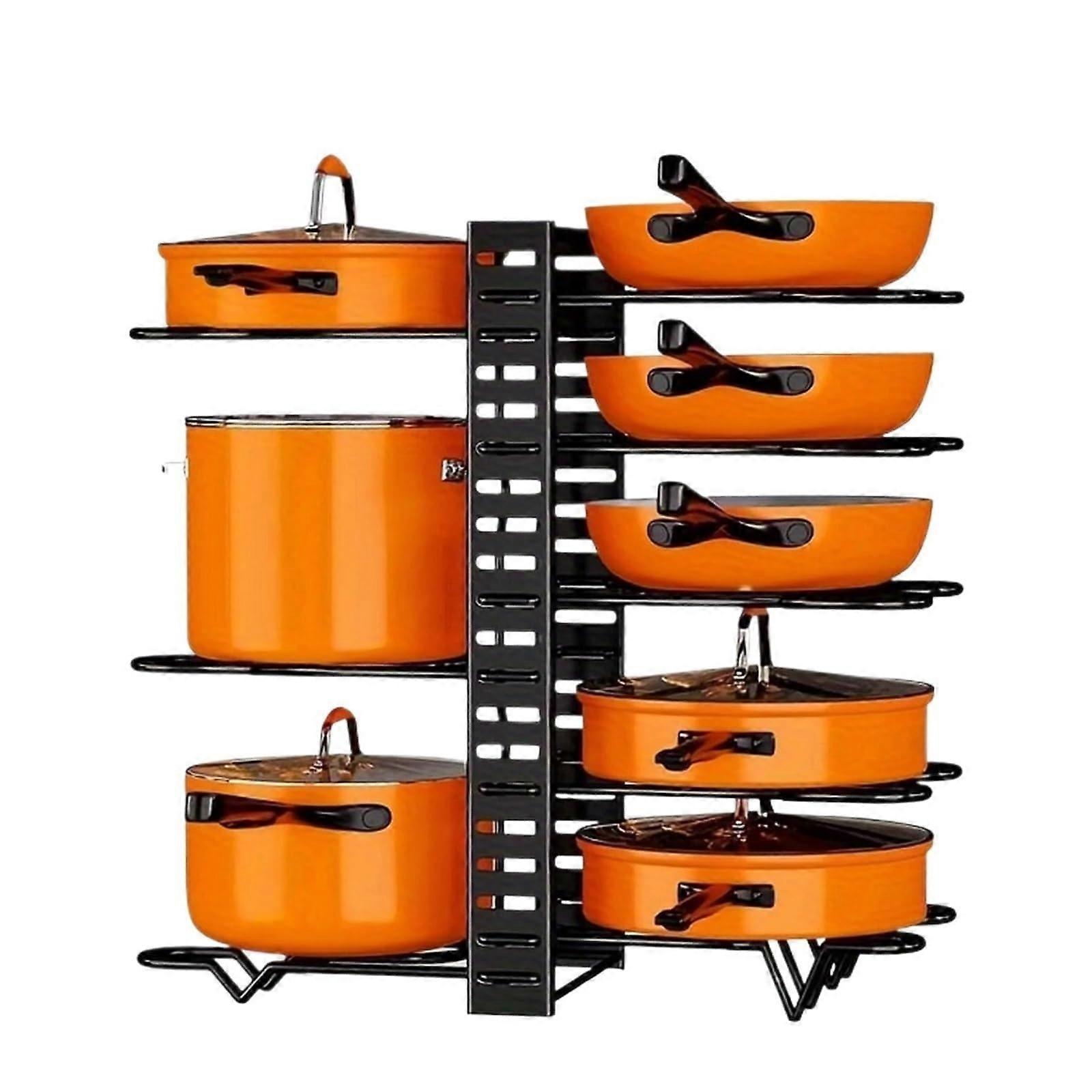 8Tier Pot Rack Heavy Duty Metal Space Saving Cupboard Holder for Pots, Pans and Lids Keeps Your Kitchen Tidy and Organized (M) Medium