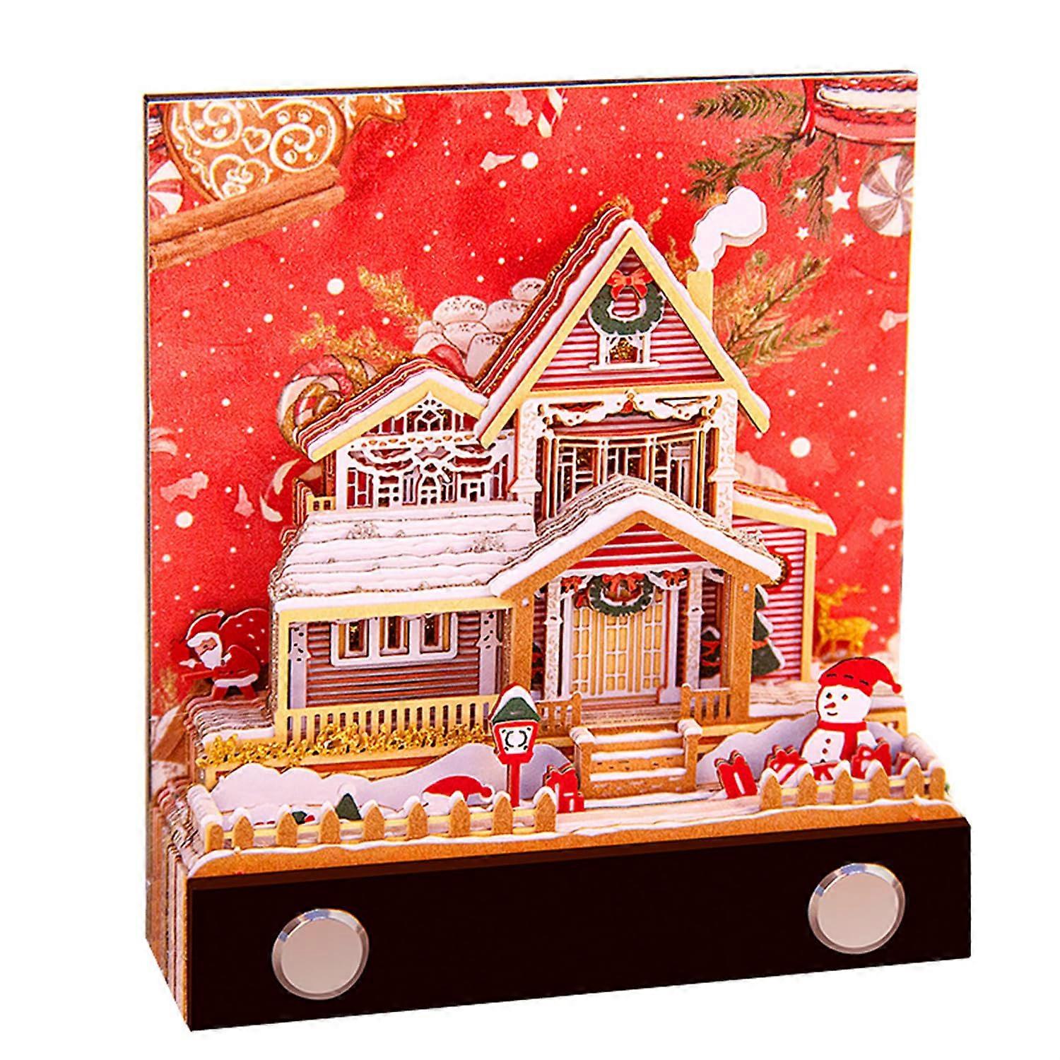 3D notepad, handtorn Christmas cabin paper, sculpture, artwork, exquisite, creative