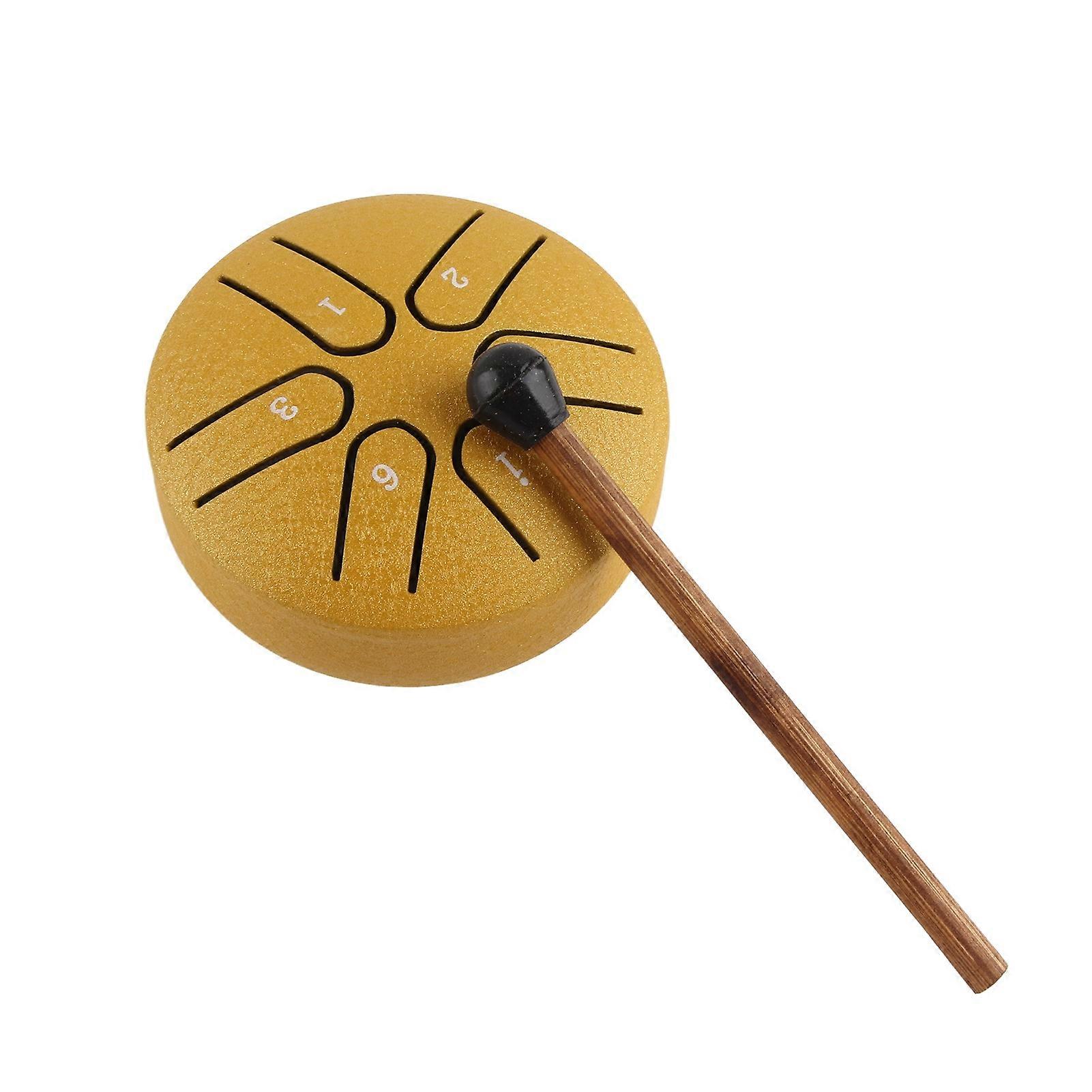 Handpan Drum Professional Mini 6 Note Worry Free Tongue Drum Percussion Instrument with Drumstick Gold 