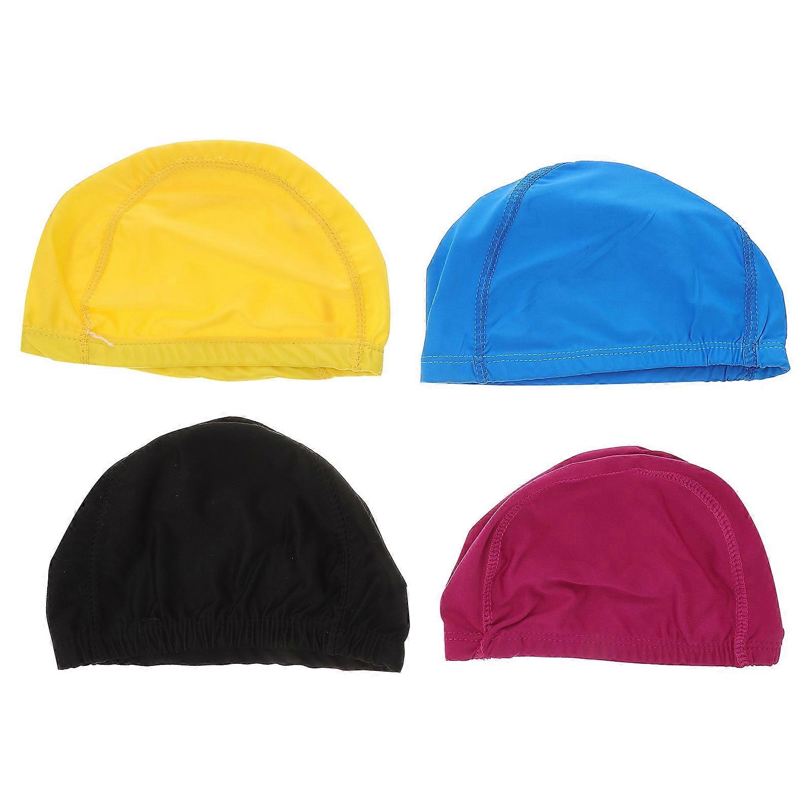 4PCS Unisex Adult Swimming Caps, Durable Nylon Swim Hats with Strong Elasticity, Comfortable Fit for Long Hair, Random Colors for Pool Bathing