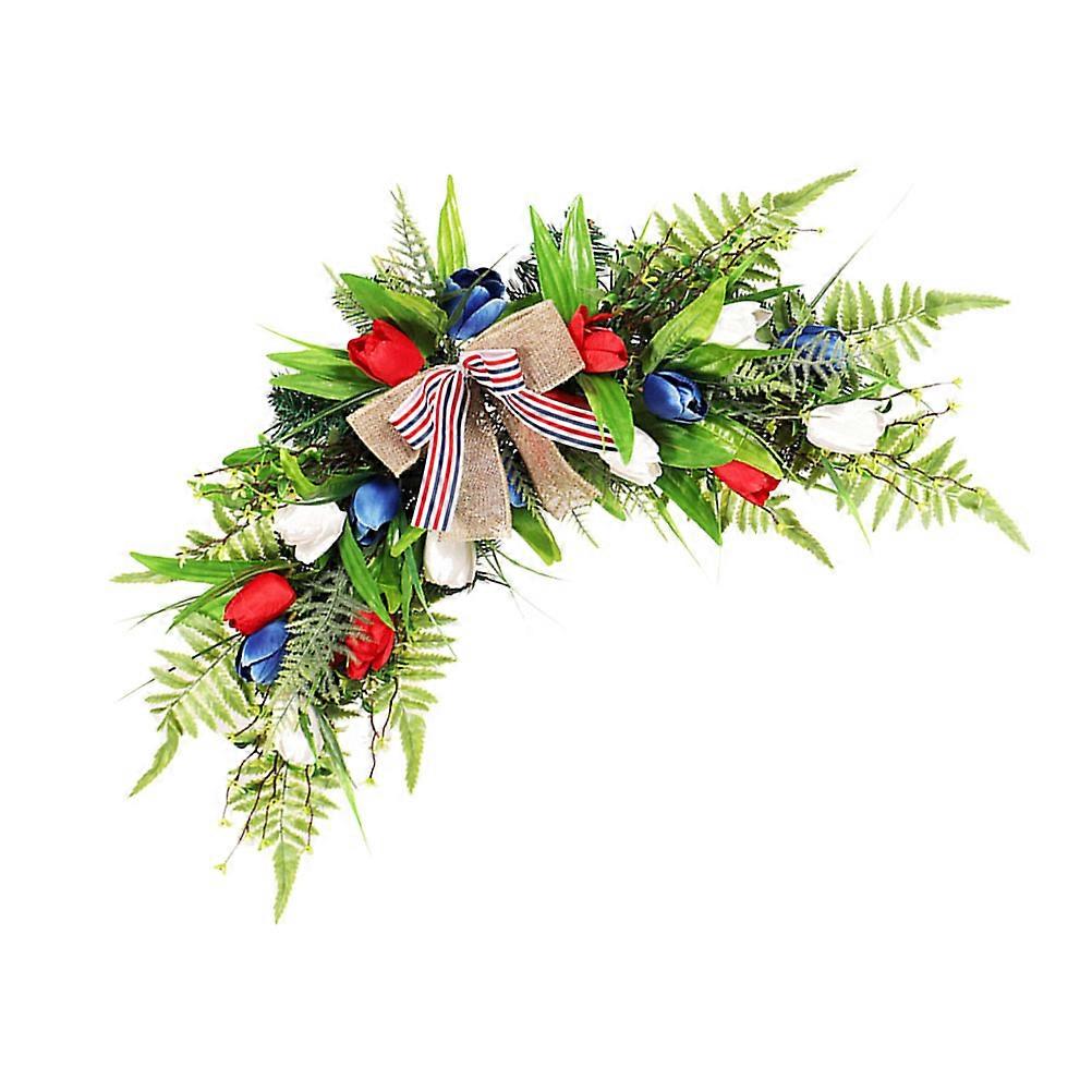 Simulation Flower Wreath Simulation Tulip Wreath Party Banquet Accessory Assorted Color 60x35cm Realistic Plants and Flowers Appearance 1Set