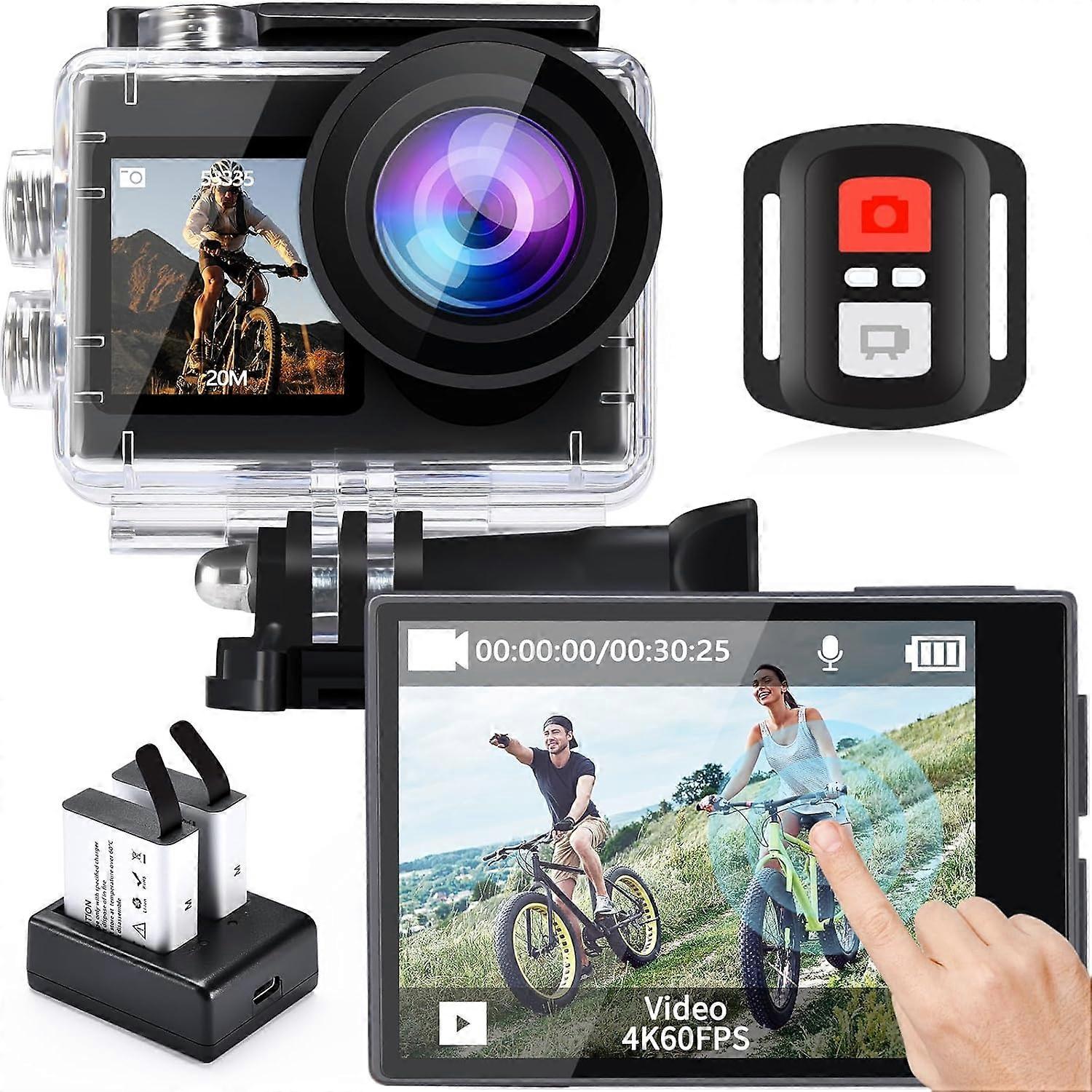 Action Camera 4K 60FPS 20MP, Underwater with EIS,5XZoom,App Support Video&Photo Editing,Waterproof Camera WiFi Remote Control for