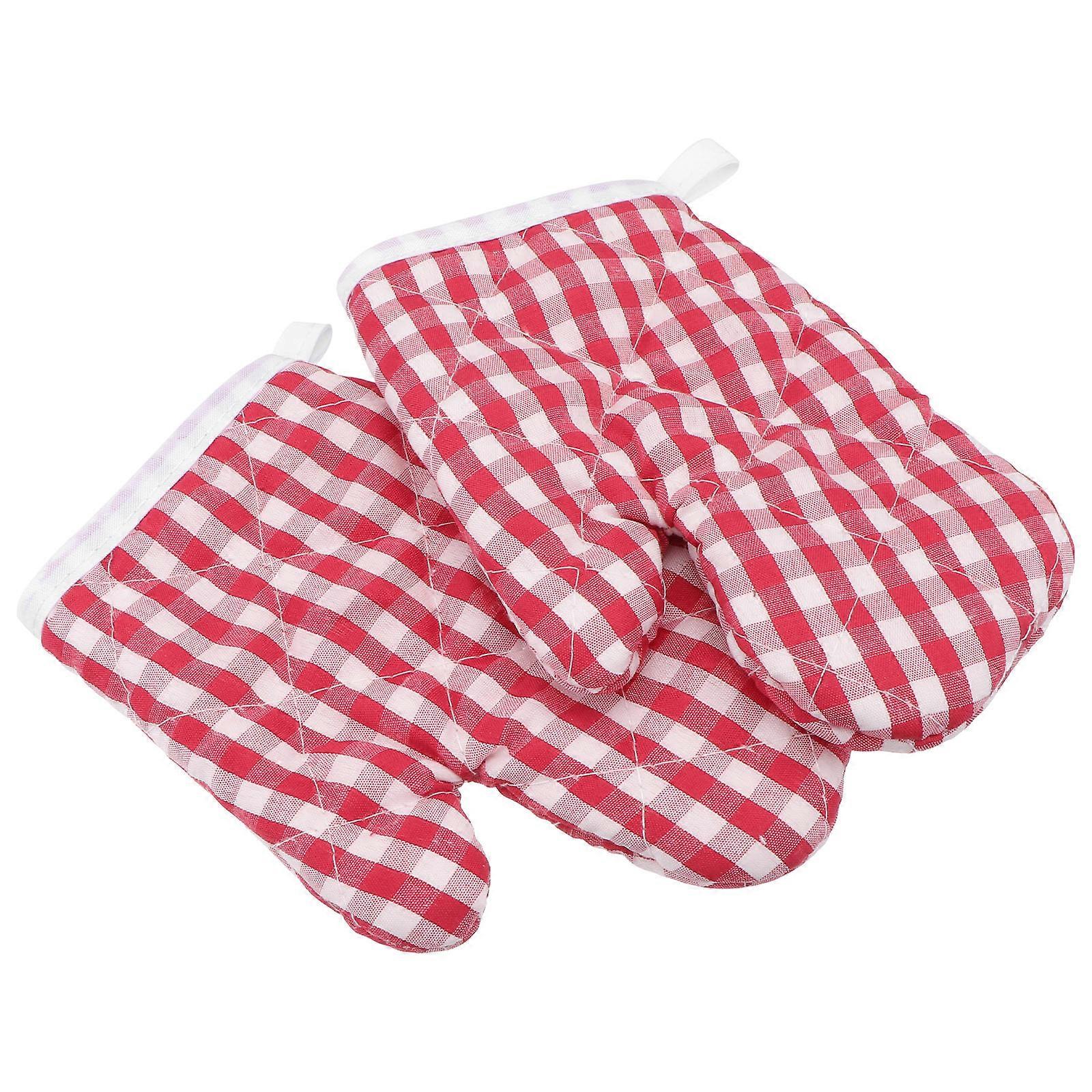 Kids Bake Mittens Anti Scald Kitchen Tools Red Polyester 2Pcs