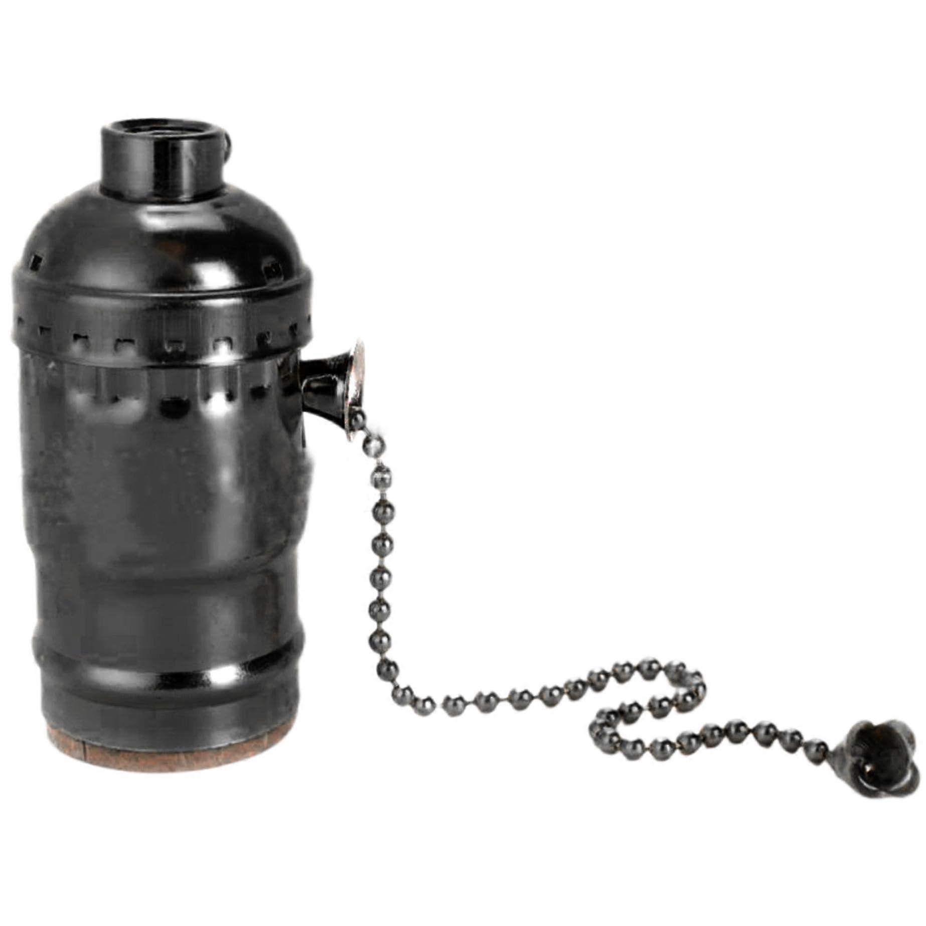 Pull chain socket  Lightweight socket  Screw thread  Lamp socket with pull chain, Vintage  Metal lamp holder, black