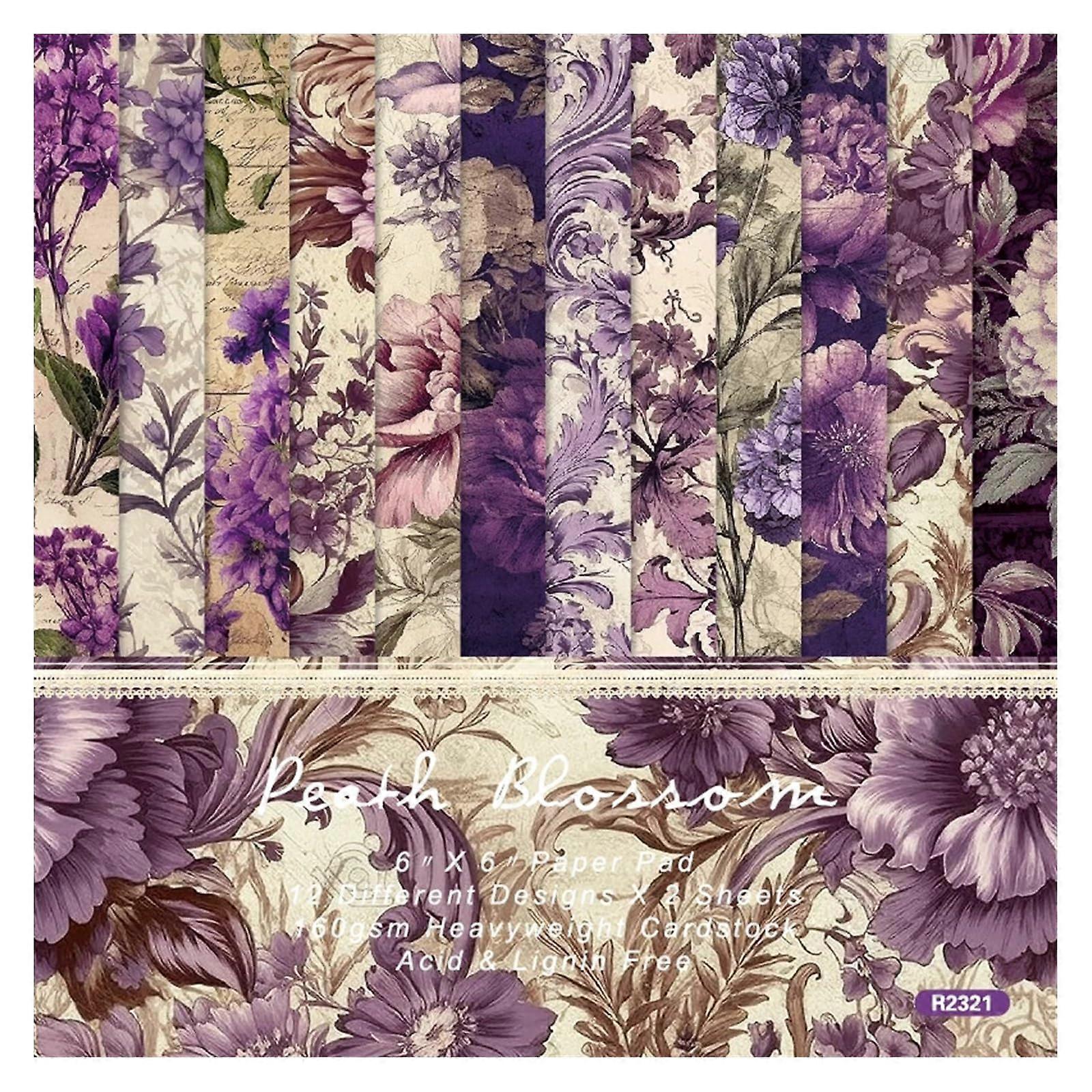 Decorative Scrapbook Paper Set 12 Sheets Floral Design Patterned Paper for DIY Crafts and Background Art (R2321)