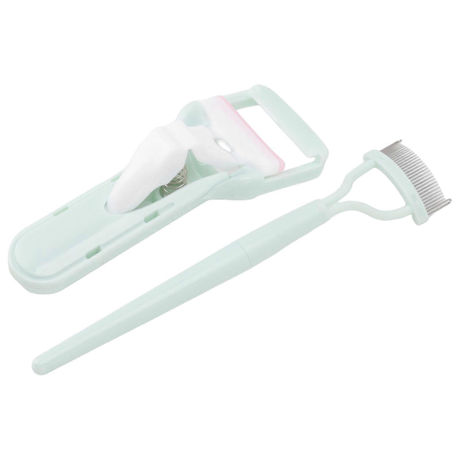 Eyelash Curler Comb Set Professional Wide Angle Fine Tooth Spacing Eyelash Curler Kit with Refill Pads for Make Up Green