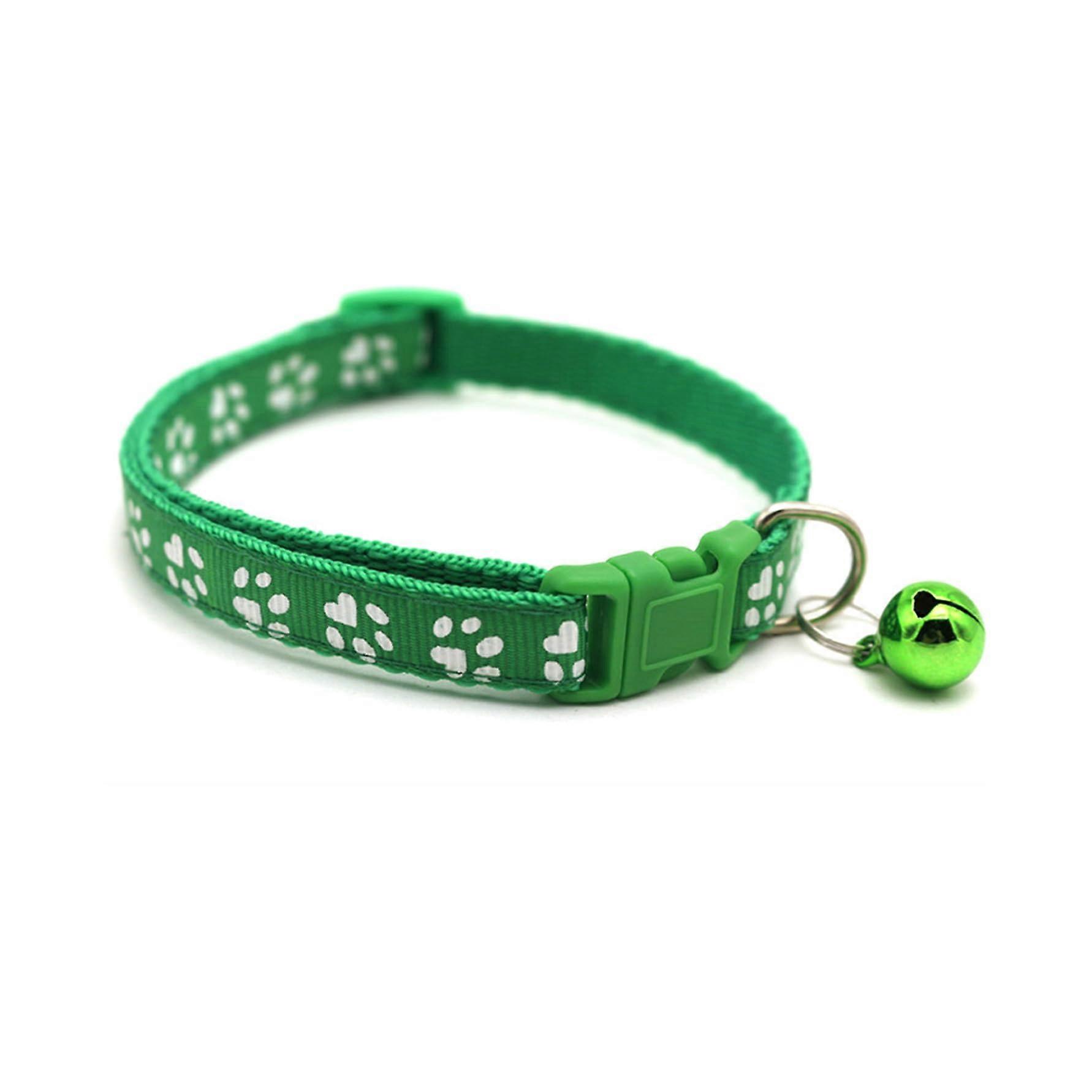Cat Collar with Bell, Green Paw Print Design, Adjustable Size, Durable Material, Suitable for Cats