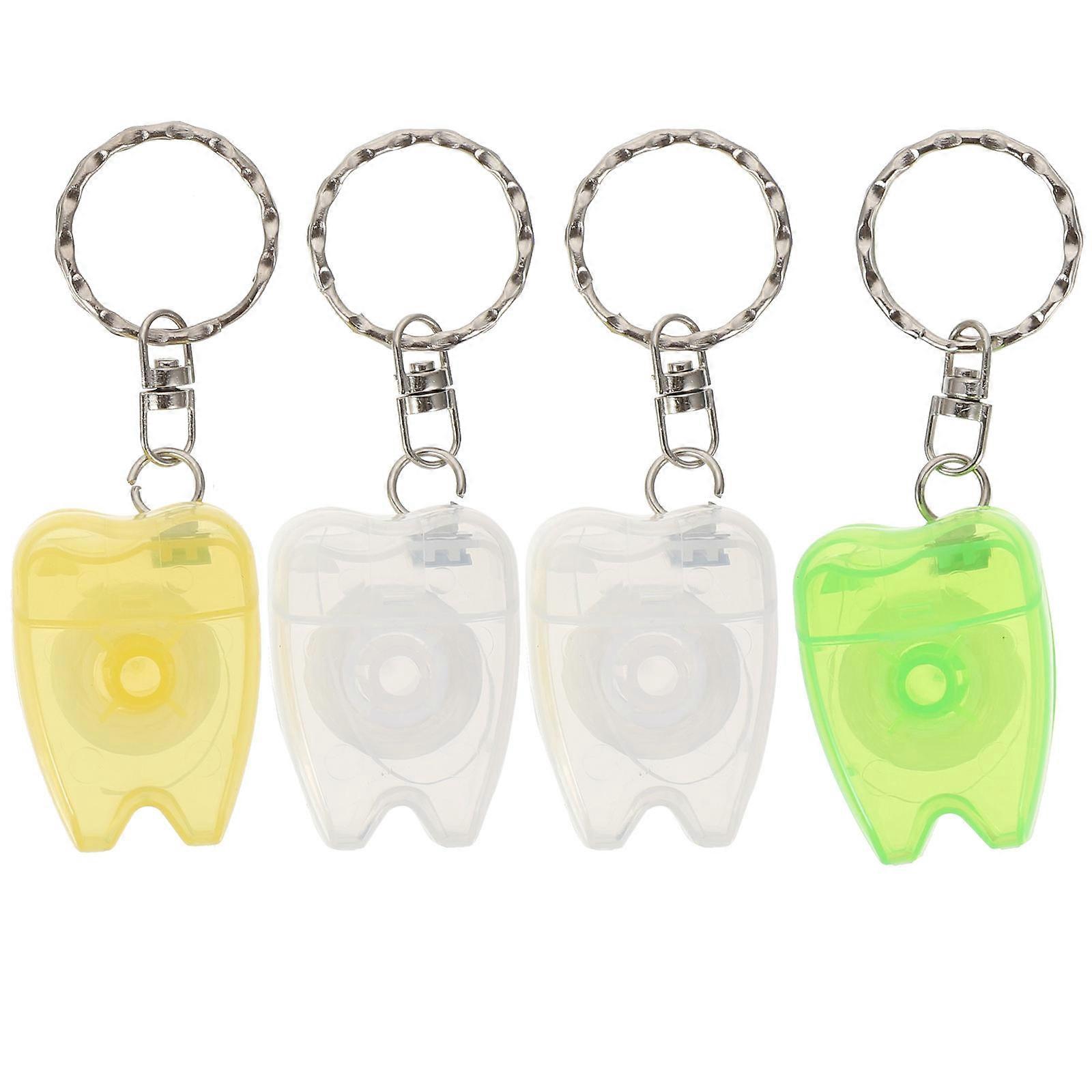 Tooth Cleaning Kit Portable Key Ring Floss Stick For Oral Care Adults 4pcs Assorted Color Plaque Removal