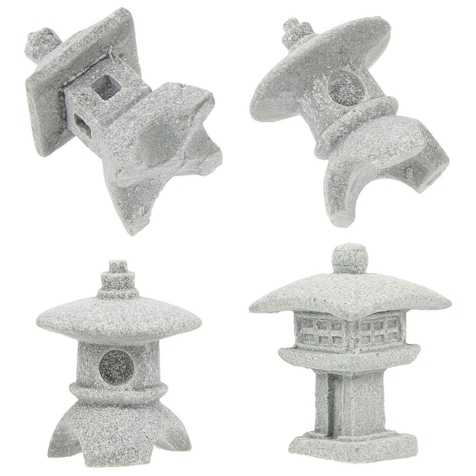 Grey Sandstone Statue for Decor Mini Garden Ornaments with Realistic Appearance 4 Pieces
