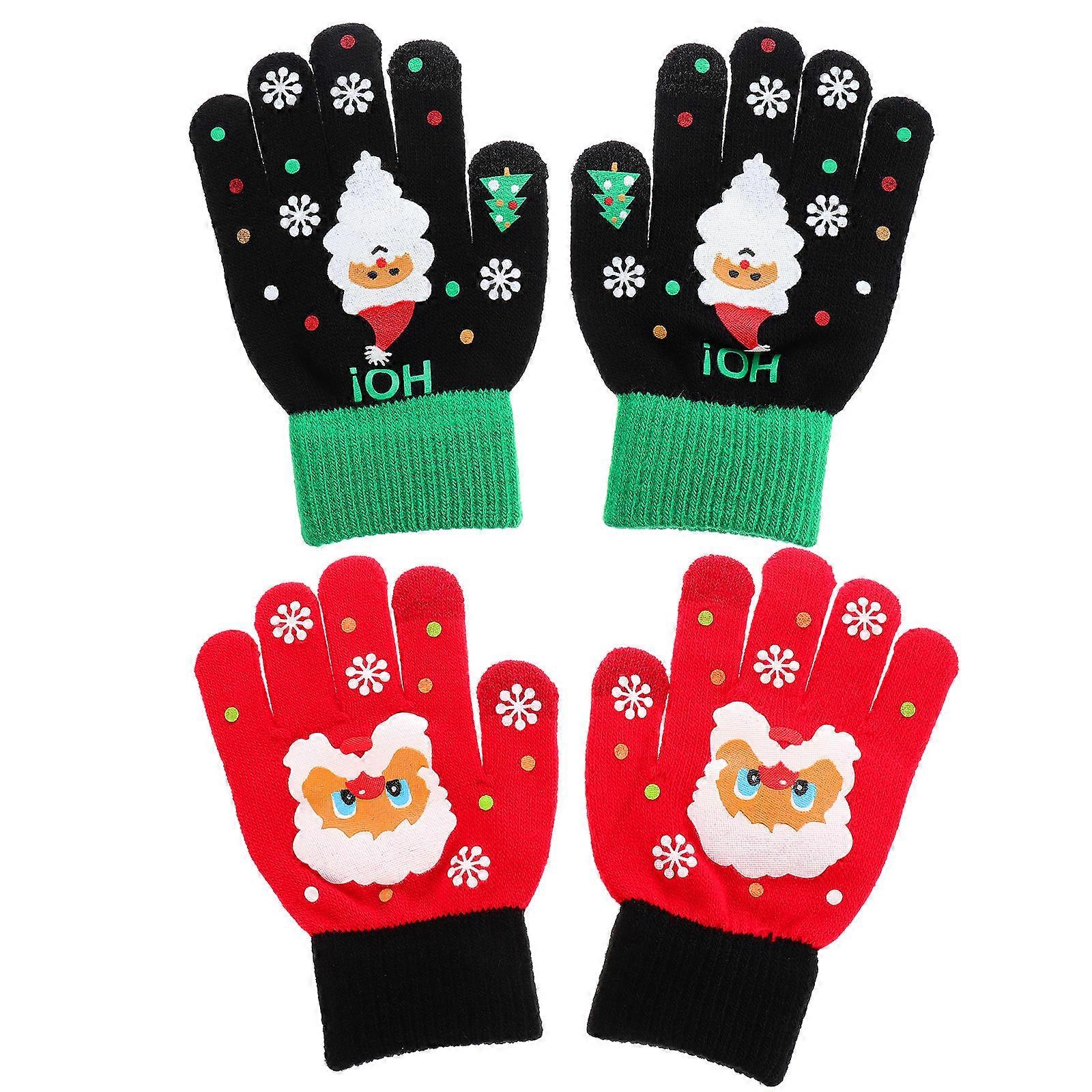 Thermal Gloves Knitted Gloves Full Finger Kids Gloves Touch Screen Compatible Red Warmth in Cold Weather 2Pairs