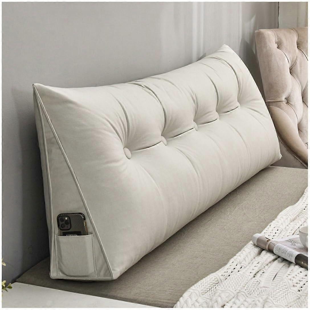 Removable Headboard Pillow, Triangle Bed Pillow with Zipper, Large Backrest, Soft (Ivory White)