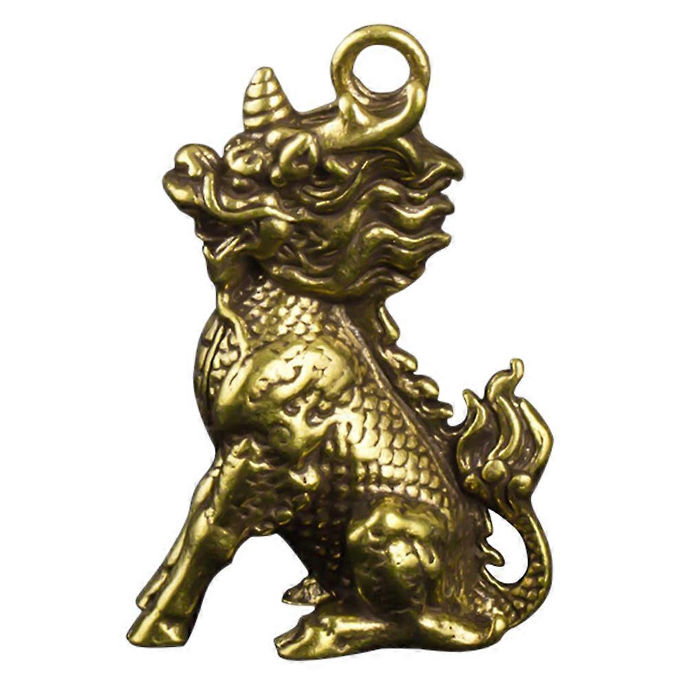 Retro Brass Kylin Pendant for Decor Golden Color Small Desktop Ornament 1Pc