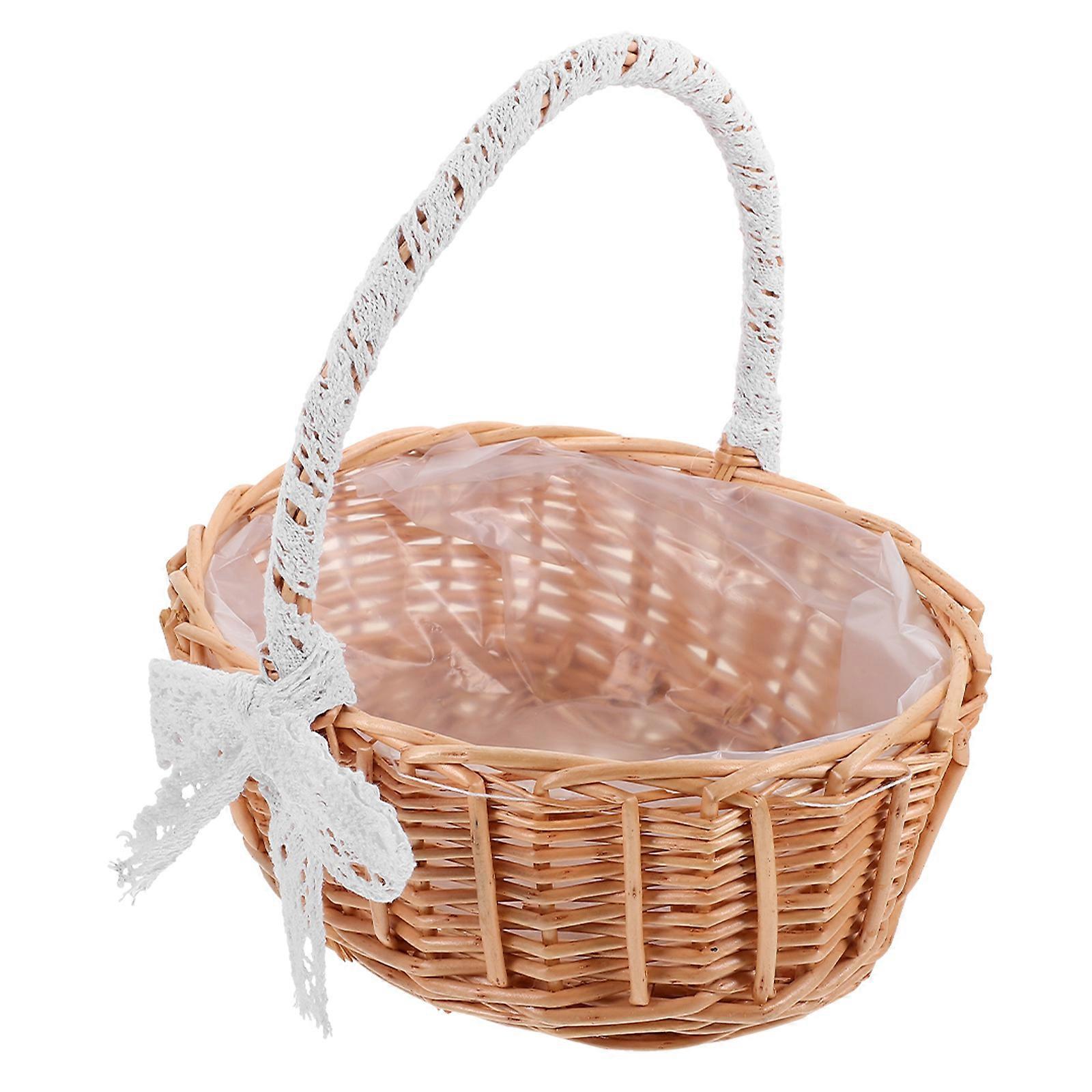 Portable Woven Flower Basket with Lace Handle, Stylish Storage Container for Home Organization, Decorative Basket for Nursery, Sundries and More