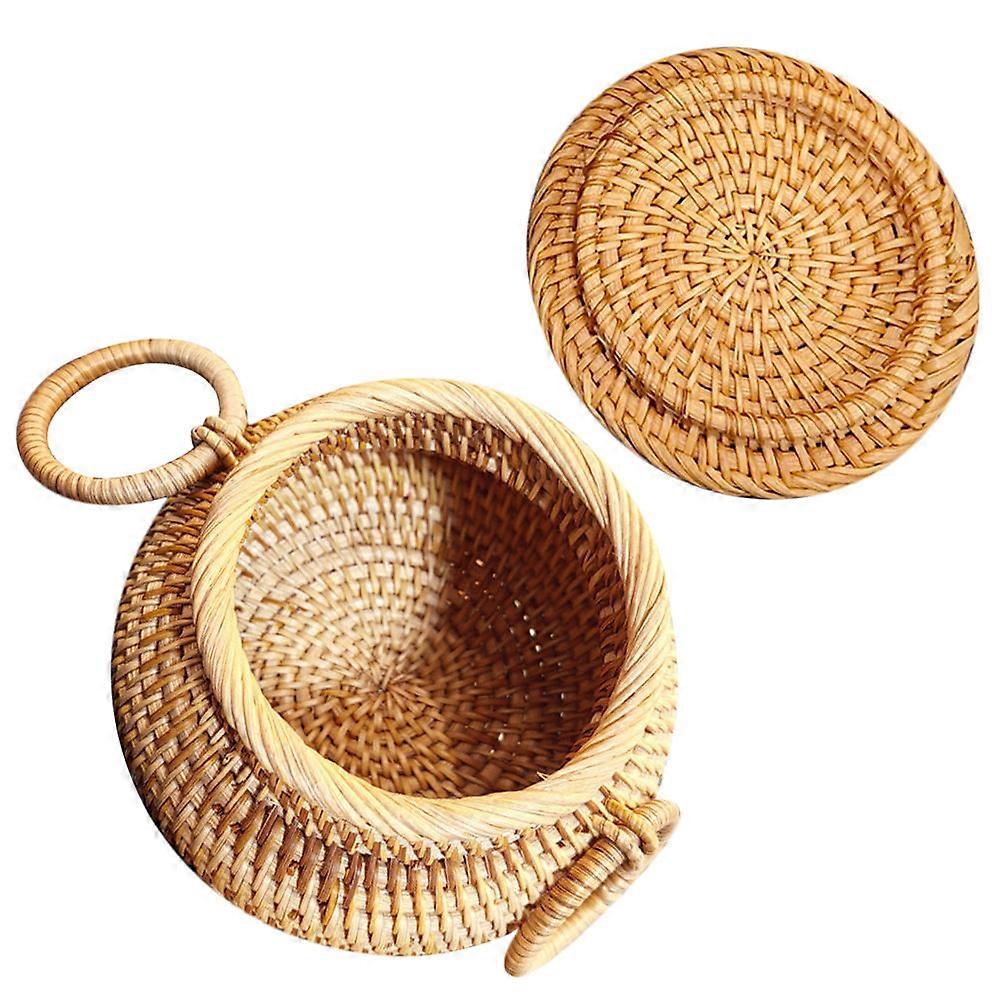 Hand Woven Rattan Storage Basket with Lid – Space Saving Decorative Organizer for Home and Desktop Use, Ideal for Artificial Flowers and Housewarming