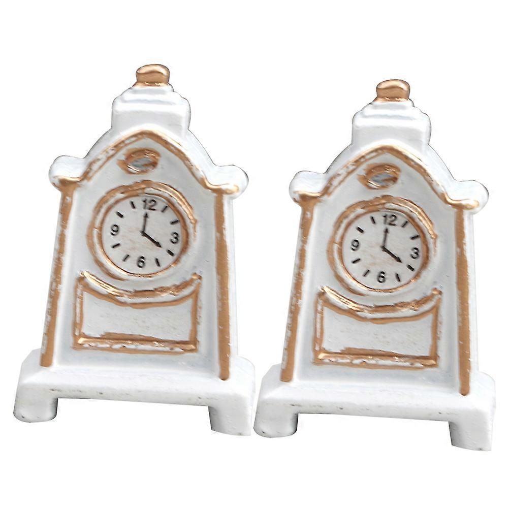 Mini House Desk Ornament Miniature Pendulum Clock Model Retro Decoration 2Set