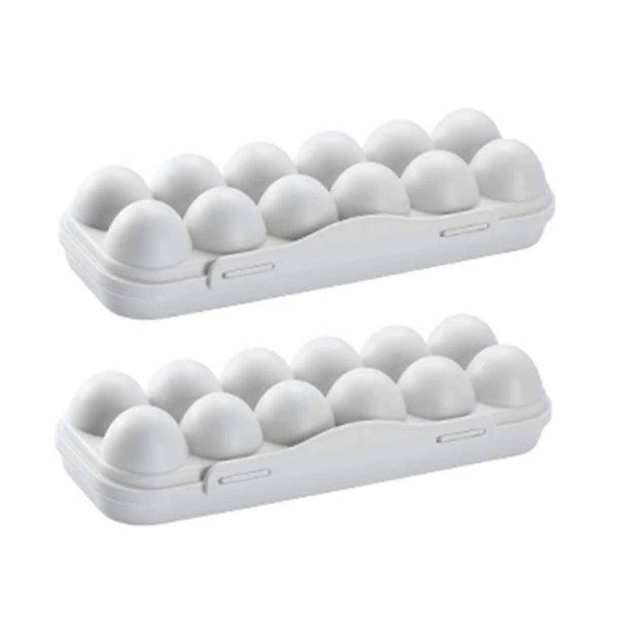 Egg Holder Plastic Storage Boxes for Refrigerator 2-Pack Stackable Space-Saving Egg Organizer and Dispenser
