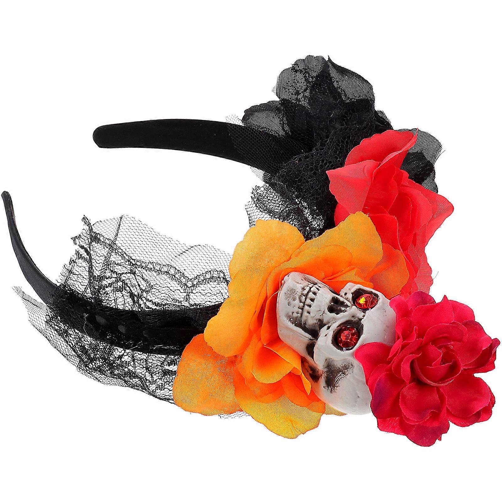 Gothic Skull Headband with Faux Rose and Rhinestone – Lightweight, Comfortable Hair Hoop for Halloween, Cosplay, Party, and Day of the Dead