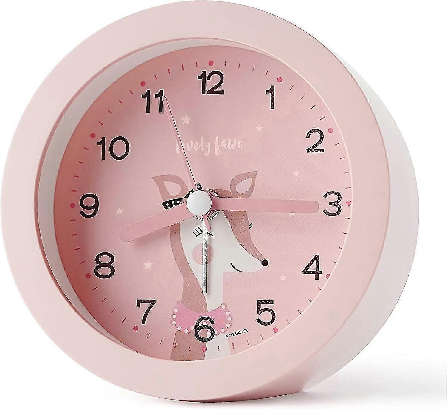 Kids Students Non Ticking Alarm Clock with Night Light Clock Bedroom Analog Cute Drawing Battery Powered