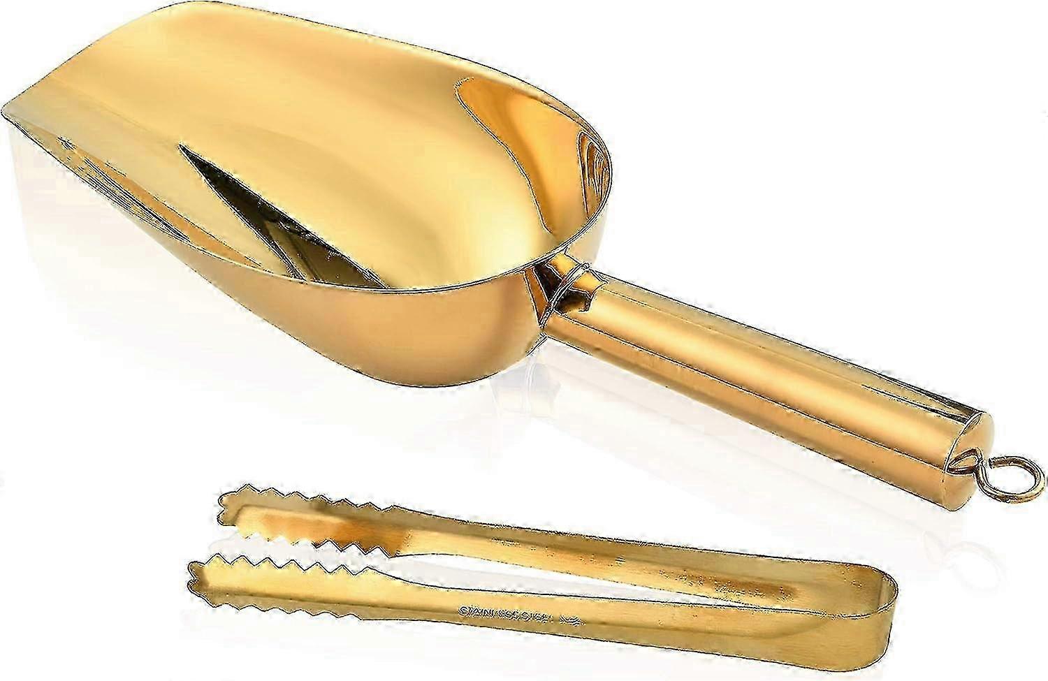 Stainless Steel Ice Scoop and Ice Tongs Set, Gold Version, Food-Grade Material, Multifunctional and Suitable for Multiple Occasions